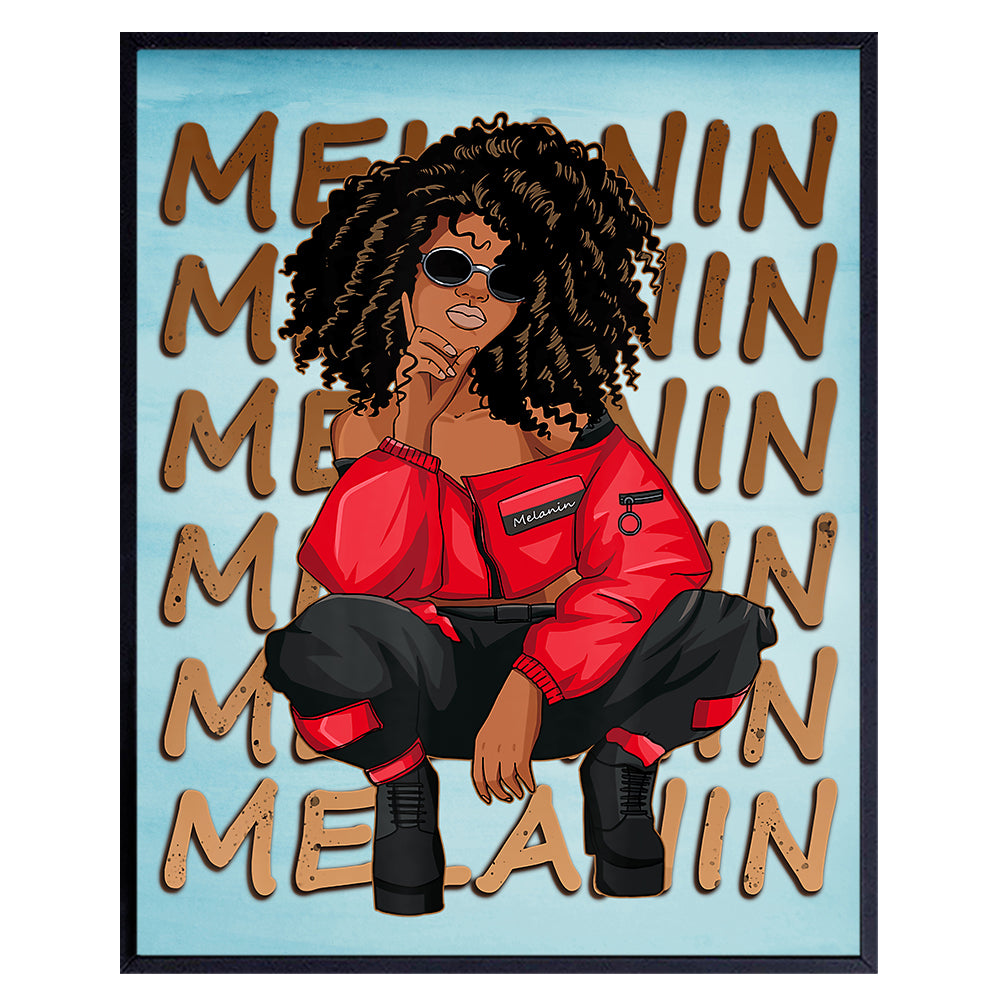 African American Black Wall Art &amp; Decor - Black Woman Gifts - Black Culture - Black Pride - Melanin Queen - African American Women, Teens - Black Girl Magic - Afro Wall Art Poster - Light Blue Decor