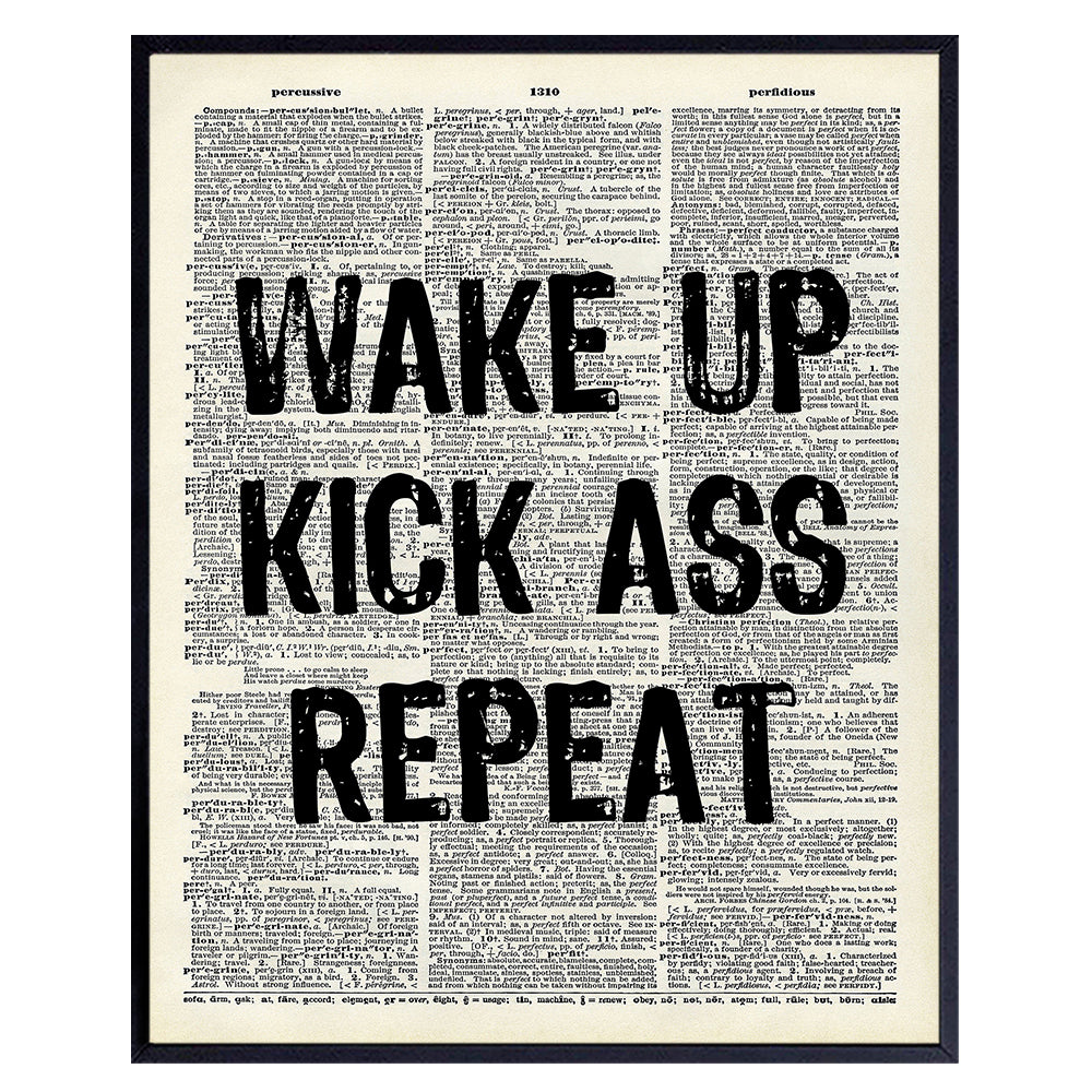 Motivational Wake Up Dictionary Art, Wall Decor Picture - 8x10 Upcycled Home Decoration Poster Print for Office, Apartment, Living Room, Gym, Studio - Inspirational Gift for Entrepreneur, Athlete