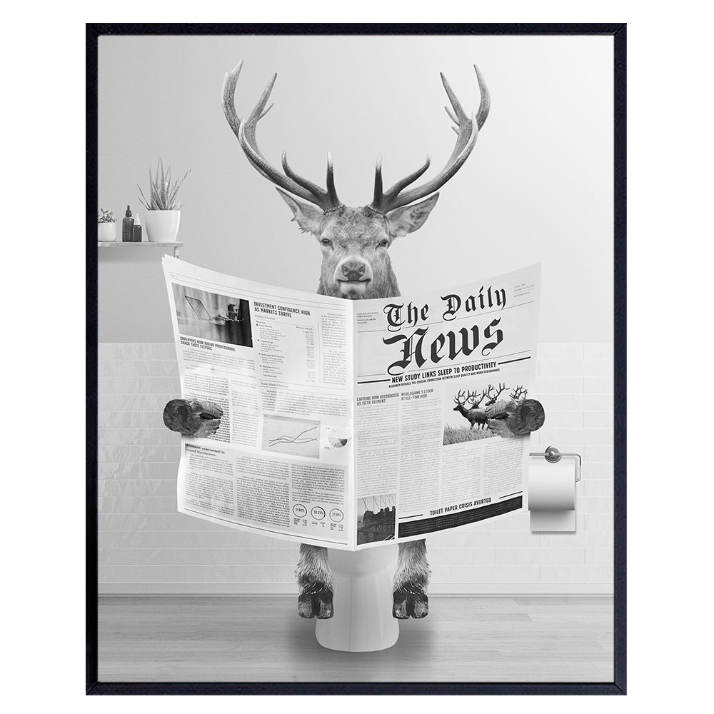 Bathroom Decor for Men - Bathroom Wall Art &amp; Decor - Deer Wall Decor - Hunting Wall Decor - Elk Wall Decor - Funny Bathroom Decor for Women Kids - Bath Accessories - Cute Bathroom Decor UNFRAMED