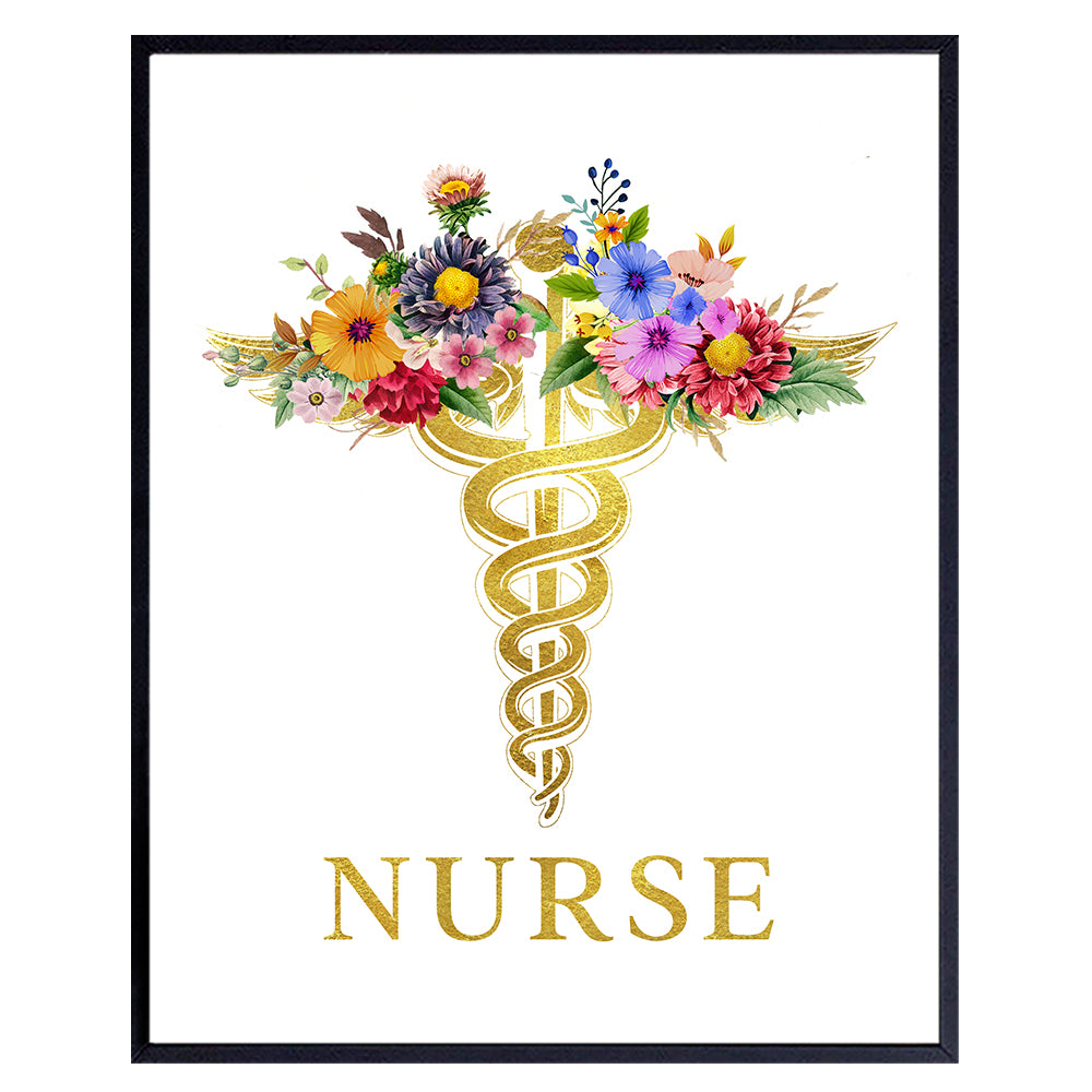 Nurse Caduceus Wall Art Decor - Graduation or Appreciation Gift for Registered Nurses, RN, Physicians Assistant, CNA, LPN, LVN, PCA- Decoration for Home, Hospital ER, Medical Office, Nursing Home 8x10