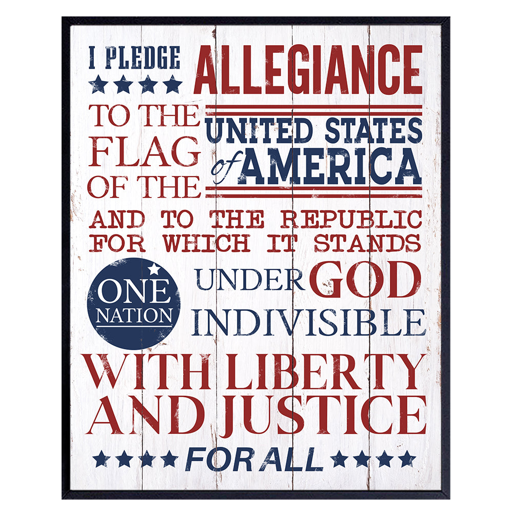 Pledge of Allegiance Art Print - America USA Patriotic Wall Art Poster - Home Decor and Gift for American US Military Veteran - 8x10 Photo Unframed