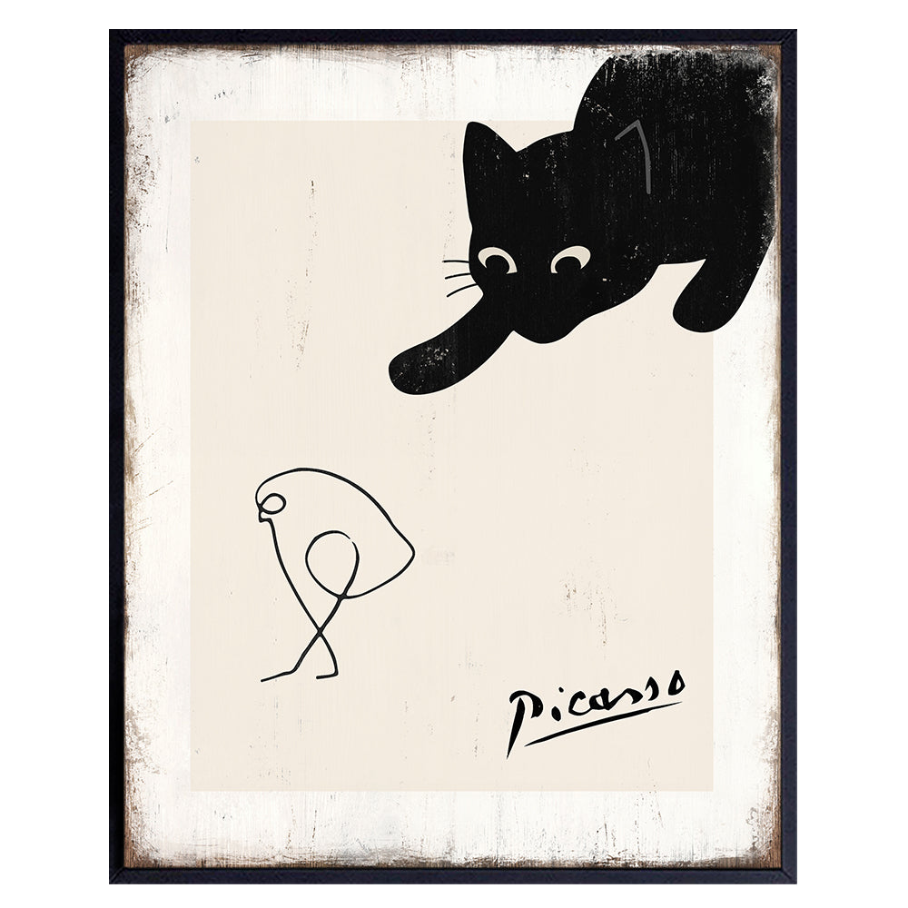 Pablo Picasso Wall Art &amp; Decor - Cat Wall Decor - Cute Cat Lover Gifts for Women - Abstract art Minimalist Mid-century modern Line art - Gallery Wall Art - Rustic Black cat Home Decor - Picasso Poster