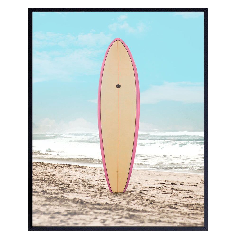 Beach Surfboard Wall Art Print - 8x10 Nautical Decor Ocean Photo Picture for Beach Home, Office, Living Room, Bathroom, Bath, Bedroom - Gift for Surfing Fans, Surfers