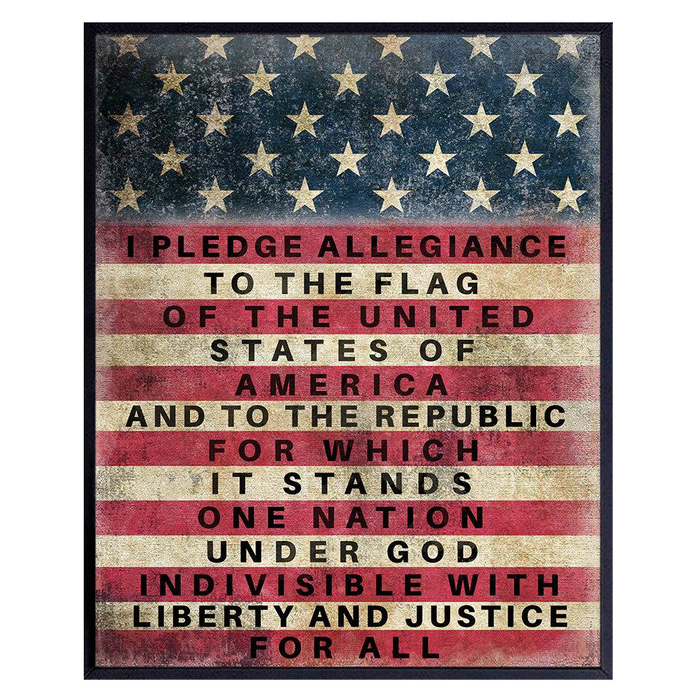 Patriotic American Flag Pledge of Allegiance Wall Art Print - Vintage Farmhouse Retro Home Decor - Great Gift for Military Veterans and 4th of July - Unframed 8x10 Photo