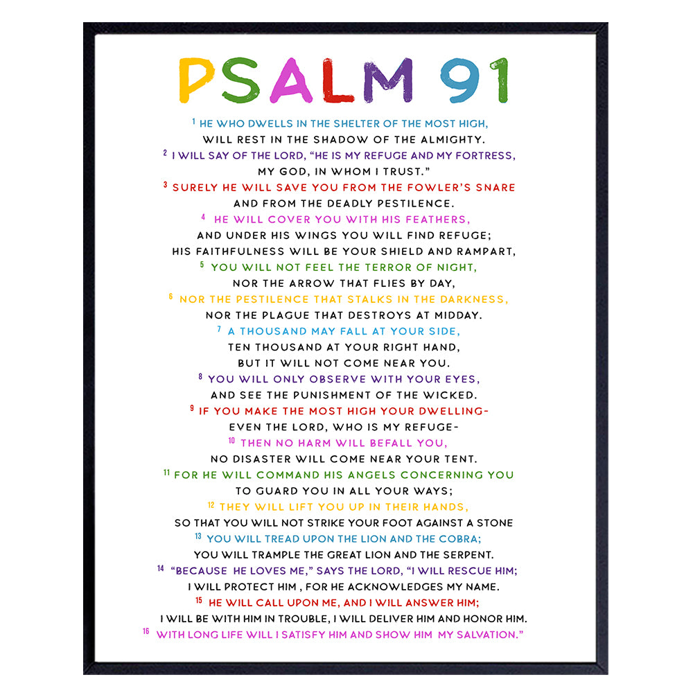 Psalm 91 - Religious Wall Decor - 91st Psalm Wall Art - Scripture Wall Decor - Bible Verse Wall Art - God Wall Decor - Church Decorations - Christian Wall Art for Women, Men - 8x10 Picture Print
