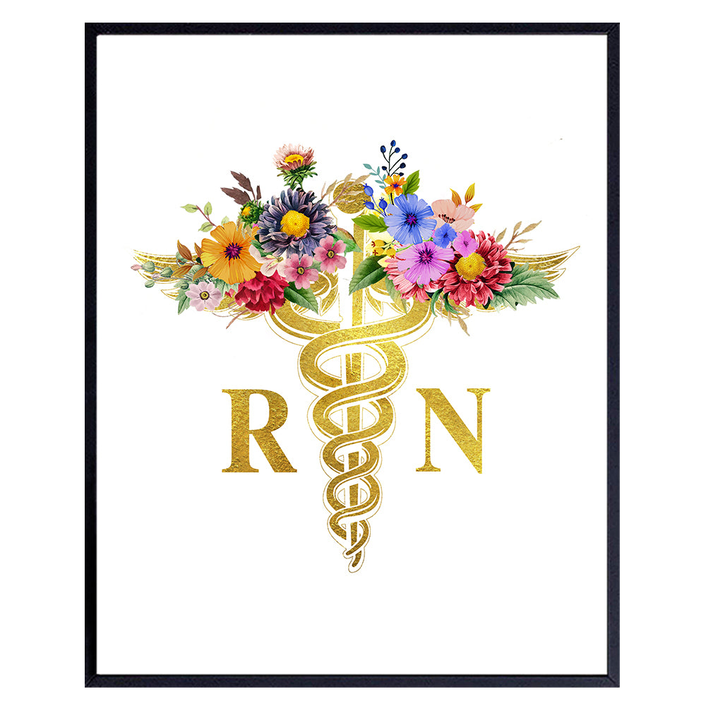Nurse Appreciation Wall Art - Medical Caduceus Decor - Graduation Gift for ER Registered Nurse, RN - Hospital, Clinic, Doctor Office Decoration - 8x10 UNFRAMED Vintage Shabby Chic Floral Poster Print