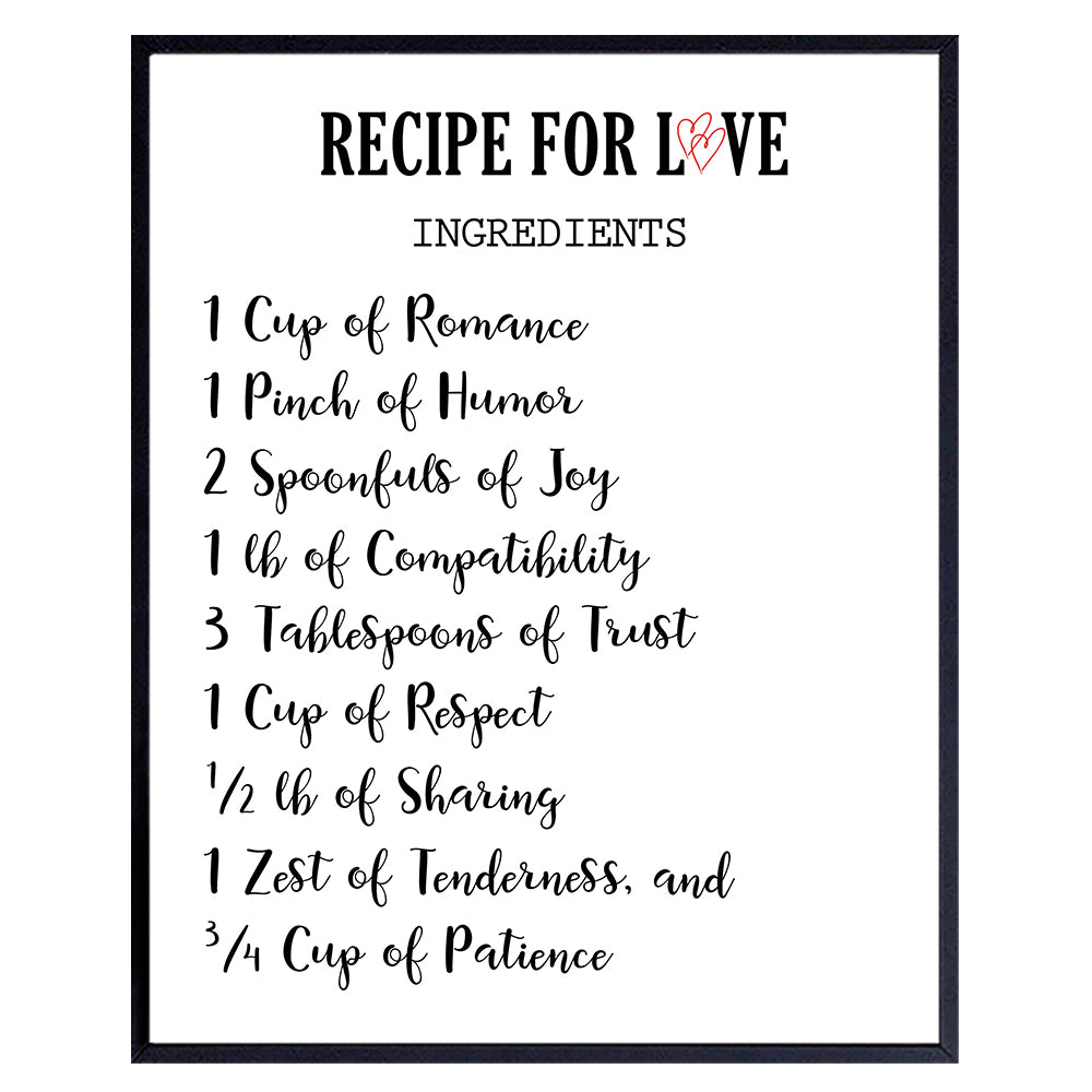 Romantic Art - Sentimental Decor - Anniversary, Wedding, Engagement, Bridal Shower Romantic Gifts - Valentines Day Wall Art Poster Print- 8x10 - Recipe for Love - Girlfriend, Boyfriend Gifts