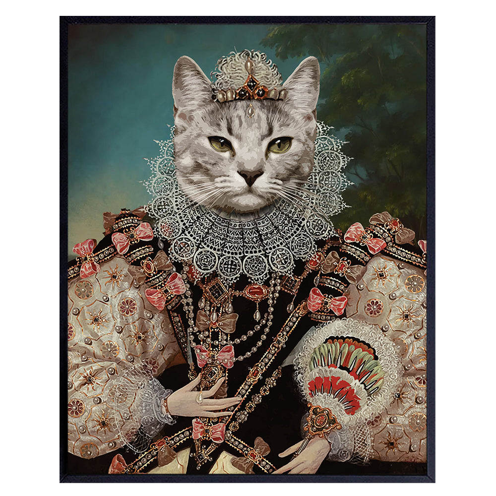 Renaissance Cat Art - 8x10 Vintage Shabby Chic Home Decoration Poster for Living Room, Bedroom - Funny Gift for Cat Lovers, Kitty, Kitten, Feline Fans, Women, Girls - Unframed Photo Picture Print
