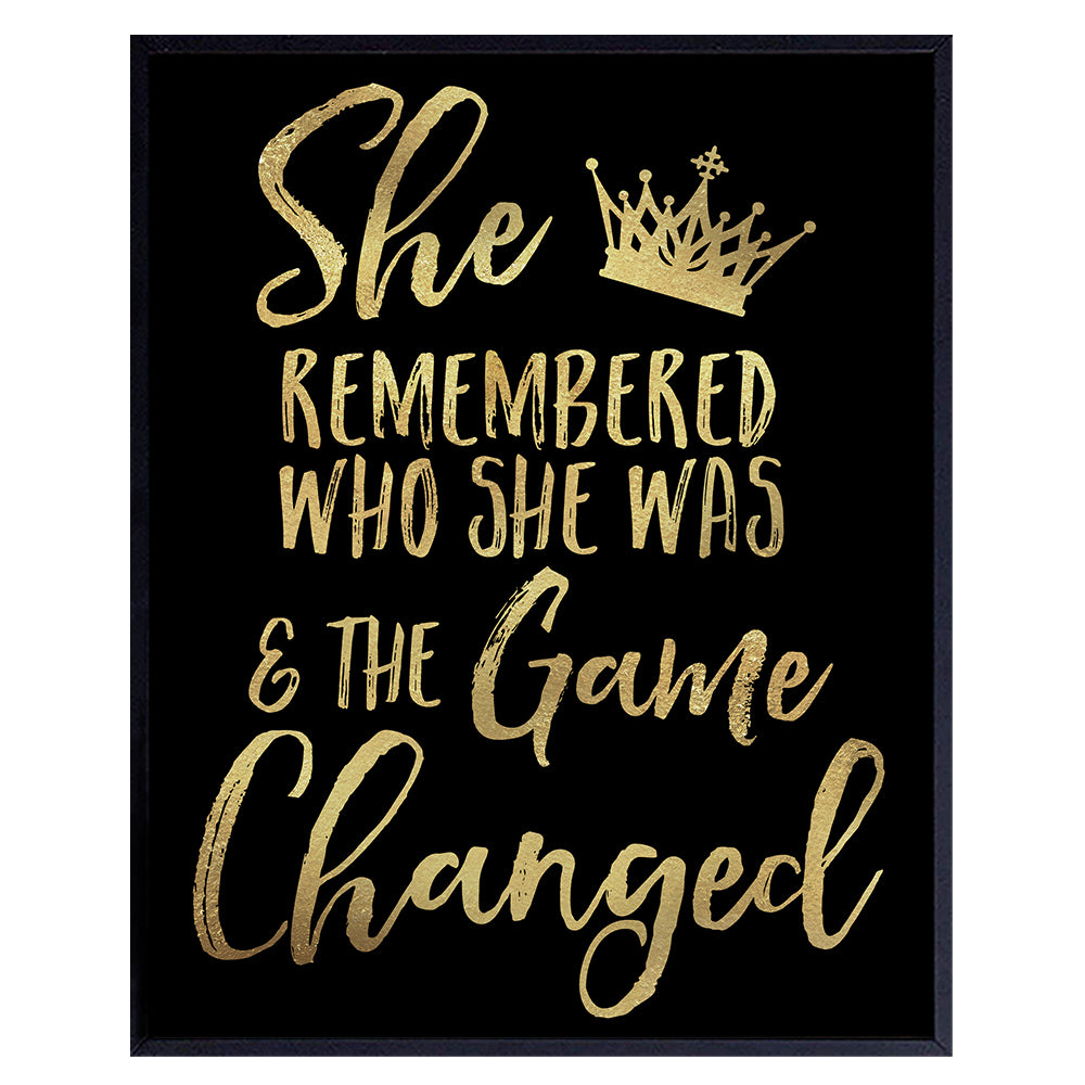 Inspiration Motivational poster for Woman - She Remembered Who She Was And the Game Changed - Teen Girls Women Bedroom Wall Art &amp; Decor - Encouragement Gift - Motivation Saying Poster 8x10