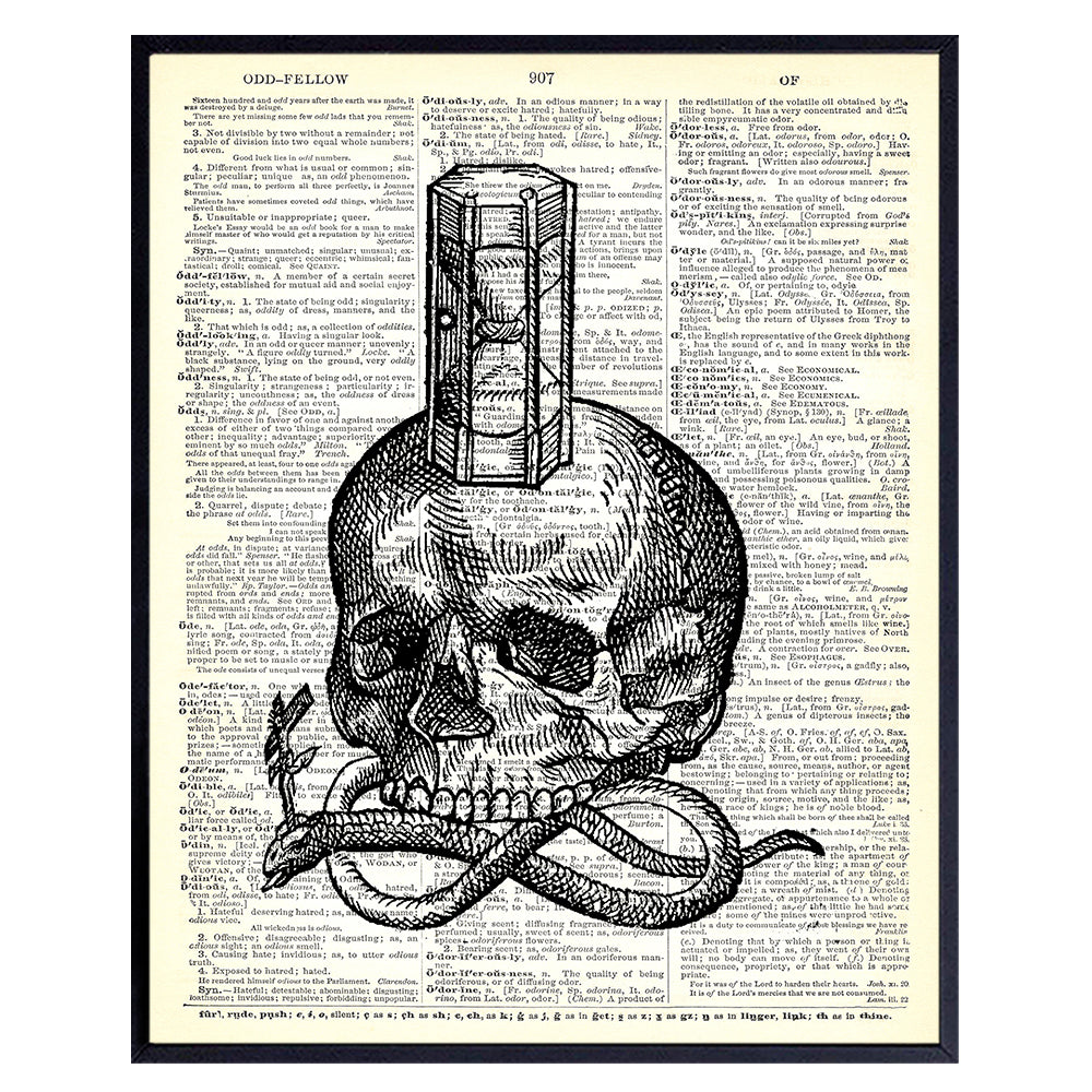 Skull, Snake, Hourglass Goth Gothic Home Decor - Gift for Occult, Wicca, Wiccan, Esoteric Arts Fan - Vintage Dictionary Room Decor Wall Art Print - Steampunk Poster - 8x10 UNFRAMED