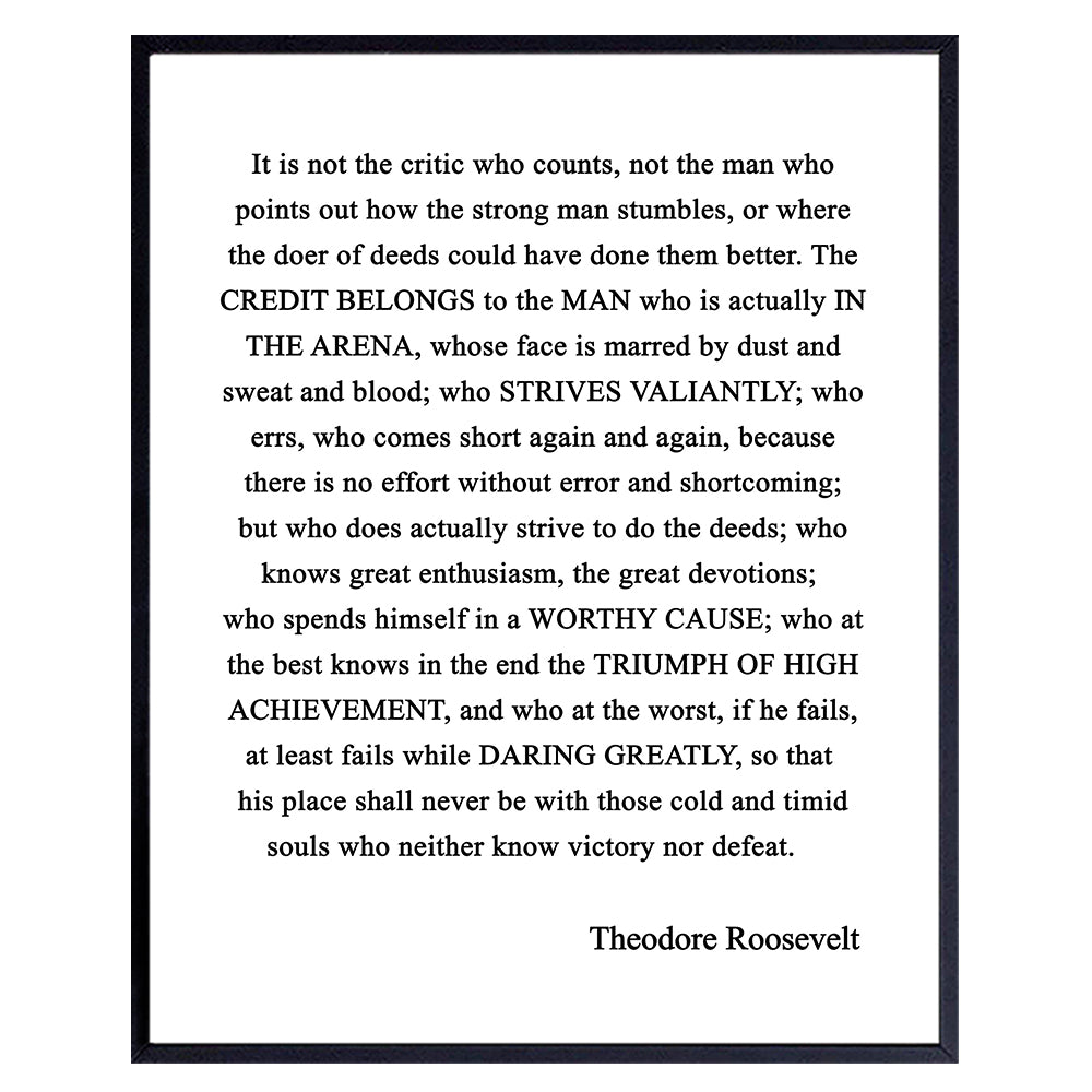 Teddy Roosevelt Man in the Arena Quote Wall Art Print - 8x10 Unframed Photo - Perfect Inspirational and Motivational Gift, Chic Home Decor