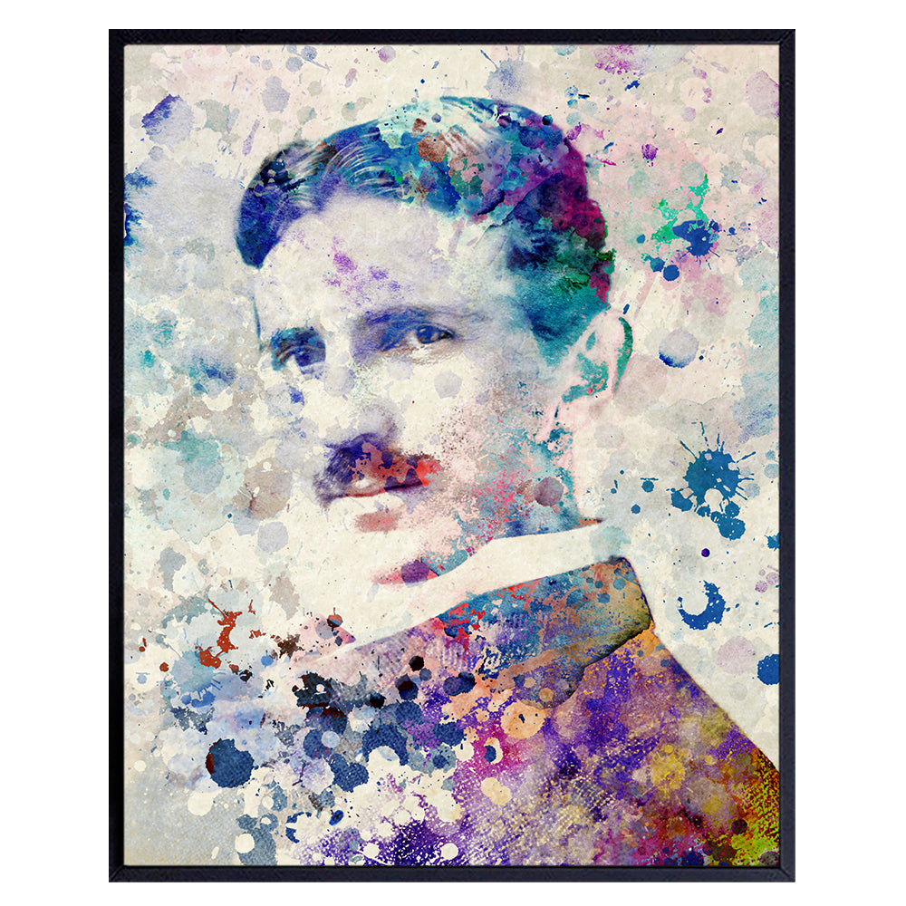 Nikola Tesla Art - Colored Collage - Great Gift For Electrical Engineer, Teacher - Home Decor, Wall Decoration for Class, Classroom, School - 8X10 Unframed Vintage Photo Print