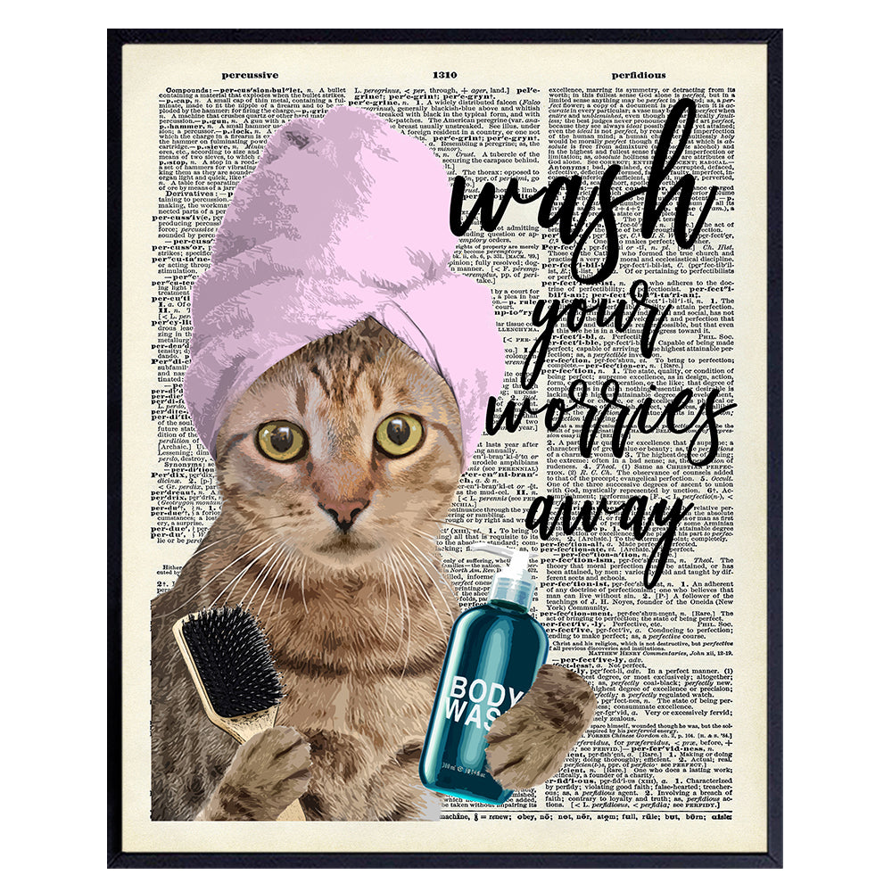 Cat Wall Decor - Unique Cat Wall Art - Original Bathroom Dictionary Art - 8x10 Photo, Upcycled Typography Quote for Bath - Funny Affordable Gift for Cat Lover - Cat Wall Decor Picture Poster Print