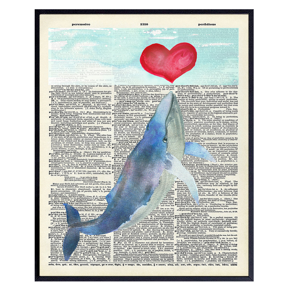 Whale Coastal Wall Art - Nautical Home Decor - Ocean, Sea, Beach Decoration - Unique Boho Gift - Cute Heart Bathroom Art for Women - 8x10 Shabby Chic Photo, Picture - Unframed Poster Print