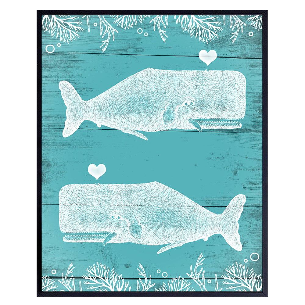 Nautical Whales Art Print - Vintage Wall Art Poster - Retro Shabby Chic Farmhouse Home Decor for Beach House or Lake House, Kitchen, Bathroom - A Great Housewarming Gift - 8x10 Photo - Unframed