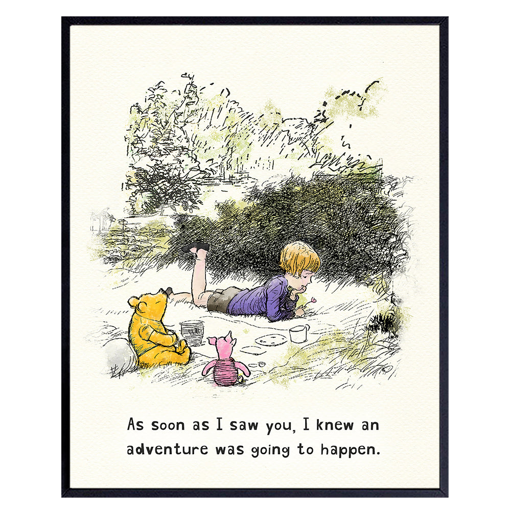 Winnie Pooh Wall Art - Nursery Wall Art - Kids, Toddlers, Child - Preschool, Kindergarten Classroom Decorations - Baby Shower Gift - Kids Family room playroom Decor - AA Milne Quotes Wall Art &amp; Decor