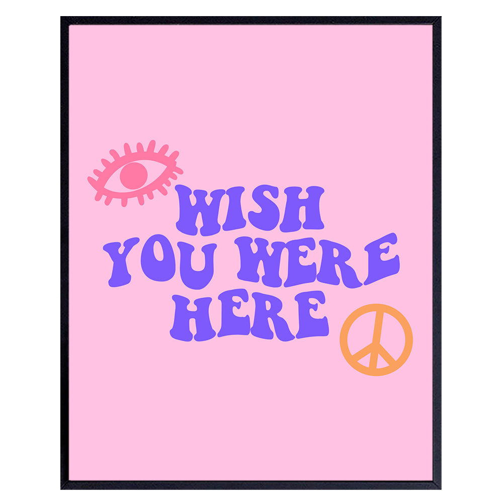 Pop art Wall Art - Trendy Wall Decor Aesthetic - Retro style peace sign Indie Room Decor - Preppy Room Decor - Hipster Indie Room Decor - Pink Evil eye Modern art Girl Girls Bedroom Poster UNFRAMED
