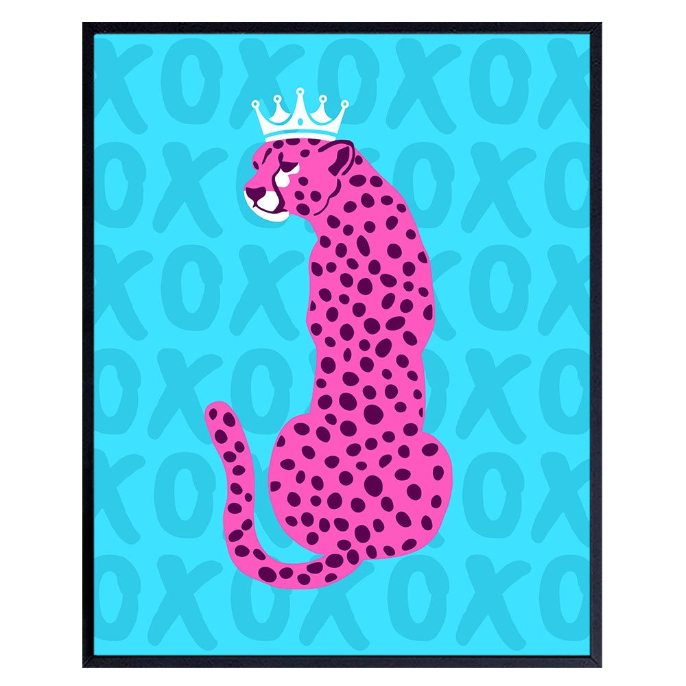 Trendy Aesthetic Room Decor -Cheetah Wall Art - Minimalist Wall Decor - Pink Blue Preppy Room Decor - Indie Room Decor - Leopard Home Decor - Teen Girls Womens Bedroom Decor - Yellowbird Art &amp; Design
