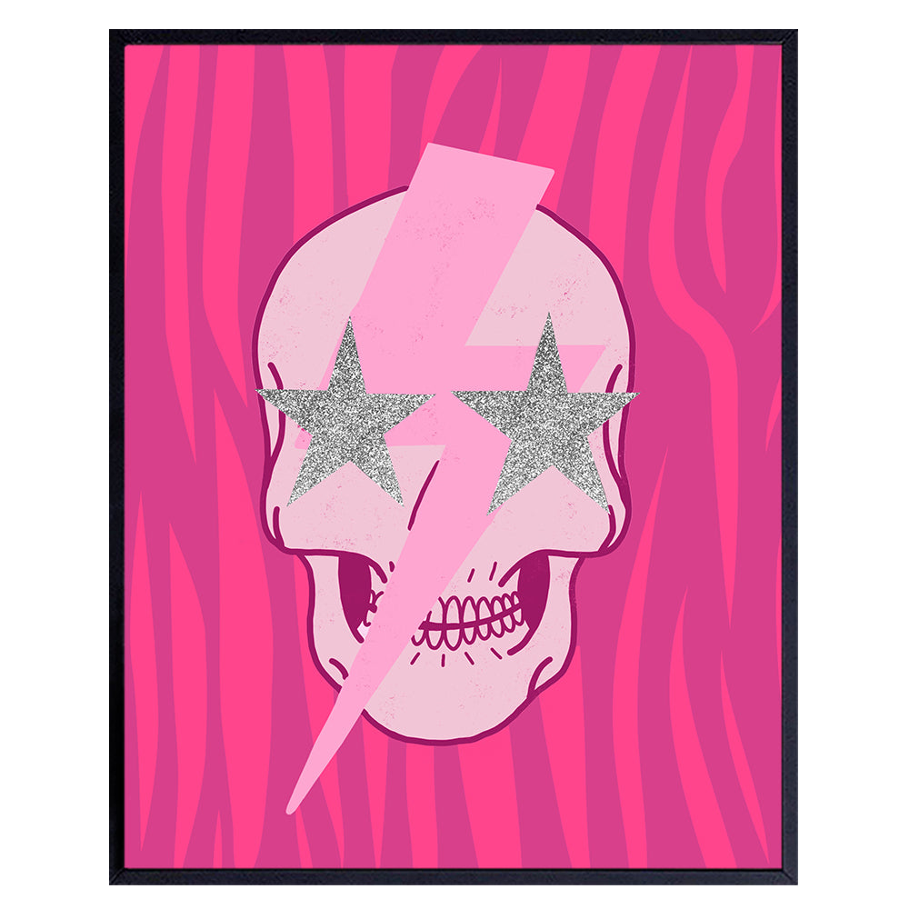 Indie Aesthetics Room Decor - Preppy Room Decor - Cool Retro style Modern art Contemporary art Hipster Minimalist Wall Art &amp; Decor Poster - Pink Skull Wall Decor - Yellowbird Art &amp; Design 8x10