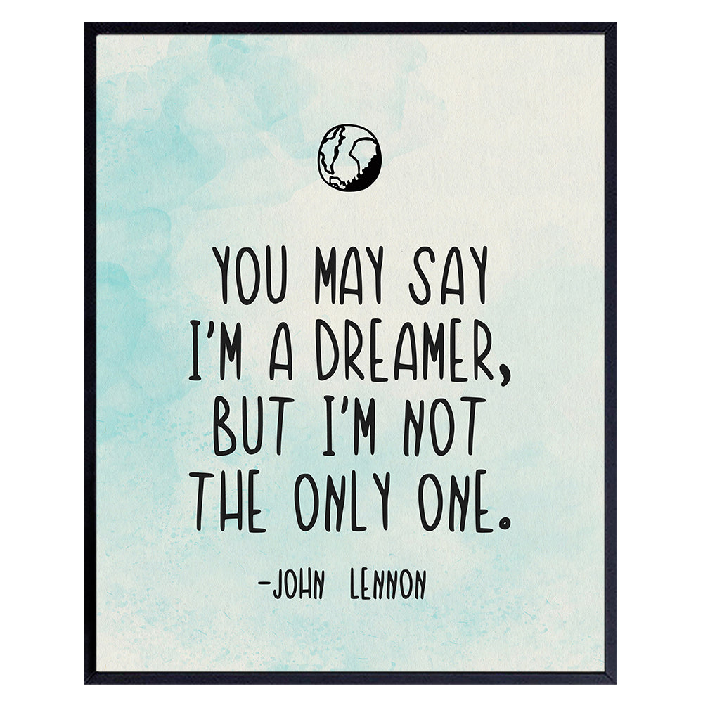 John Lennon Poster, Imagine Lyrics - 8x10 Wall Art Poster, Wall Decor - Cool Gift for Beatles Fan, Music Fan - Unframed Inspirational, Motivational Sign, Song Lyrics