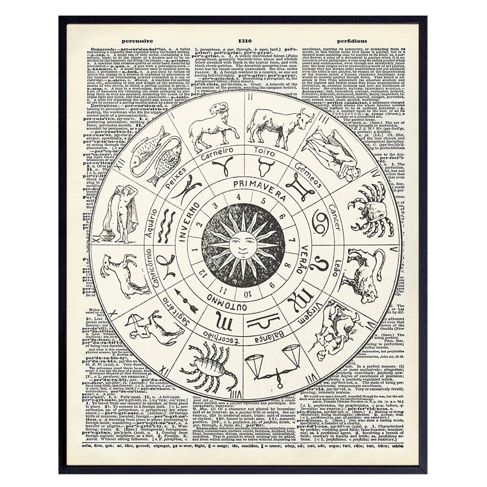 Zodiac Upcycled Dictionary Wall Art Print - Vintage 8x10 Unframed Photo - Great Gift for Steampunk and Astrology Lovers - Chic Home Decor