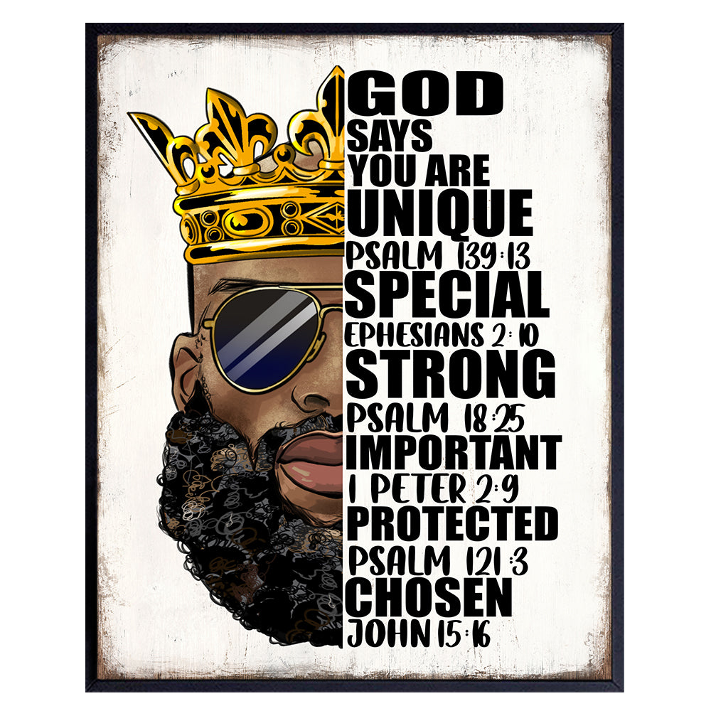 Bible Verse Gifts for Black Men - Christian Art - Psalms Inspirational Wall Decor - masculine Motivational Wall Art for Men&