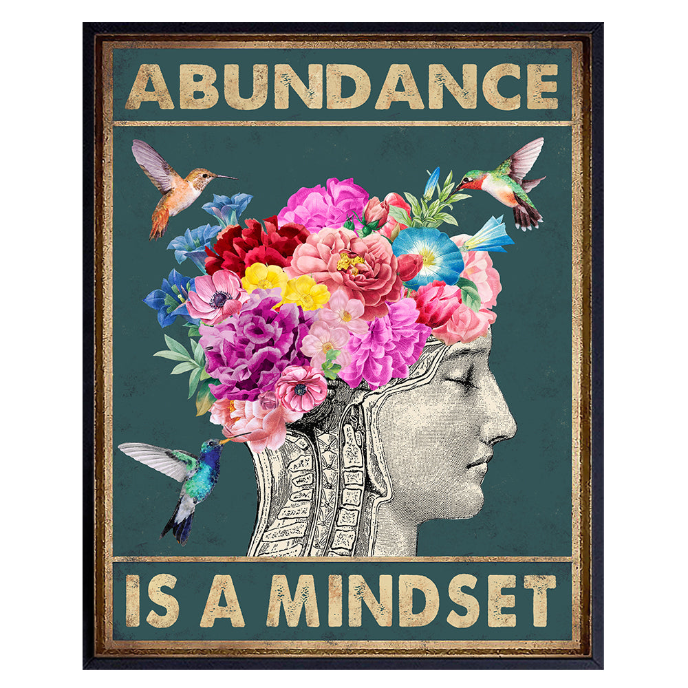 Zen Wall Art - New Age Wall Decor - Floral Hummingbirds Retro Hippie Boho Room Decor for Women - Home Decor Aesthetic Poster - Spa Home Decor - Shabby chic Abundance Meditation Decor Picture Print