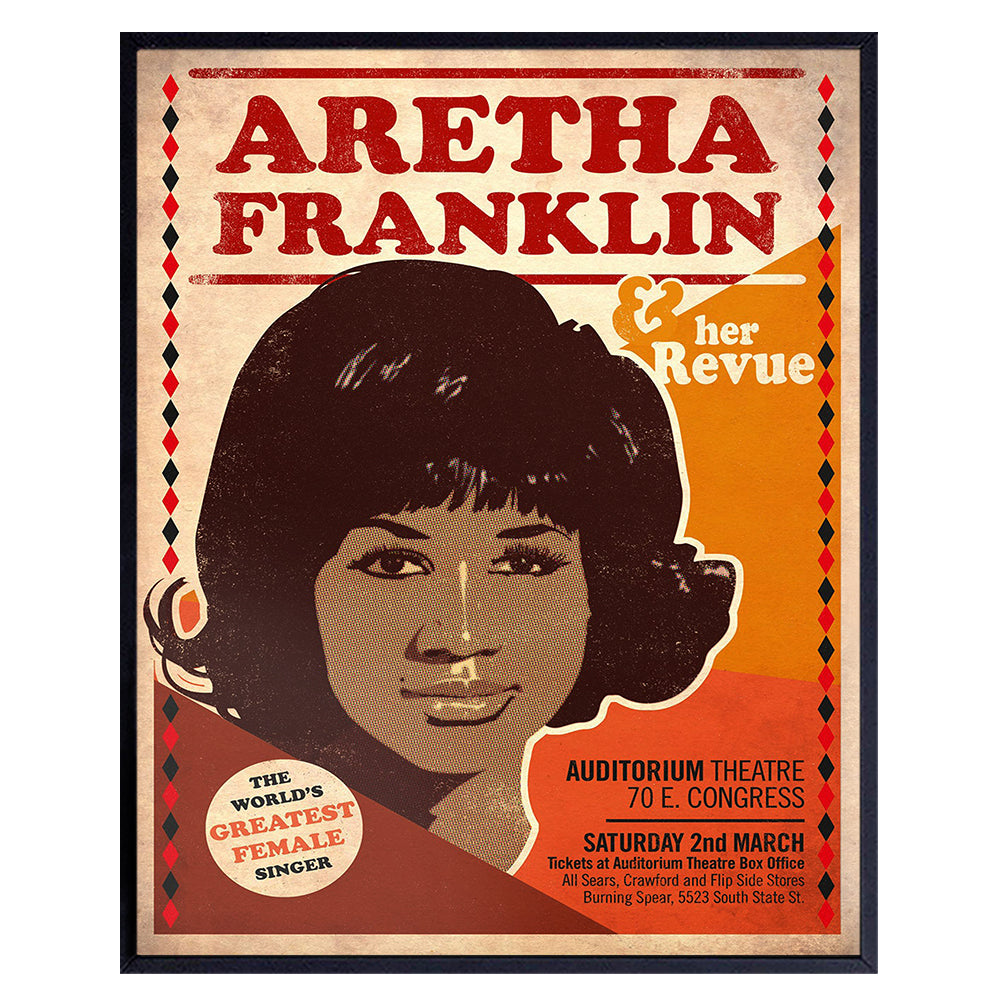 African American Aretha Franklin Decor - Motown R&amp;B Gospel Music Wall Art - Vintage Concert Poster - Afro Black Culture - African American Women - Black Art - Black History
