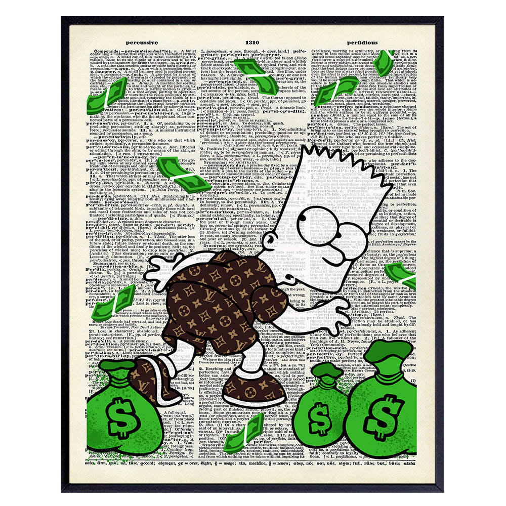 Graffiti Wall Art of Louis Vuitton - Bart Simpson Poster - Banksy Wall Art Set - LV Wall Decor - Money Decorations Wall Decor - Urban Wall Decor - Funny Street Art Mural for Alec Monopoly Fans