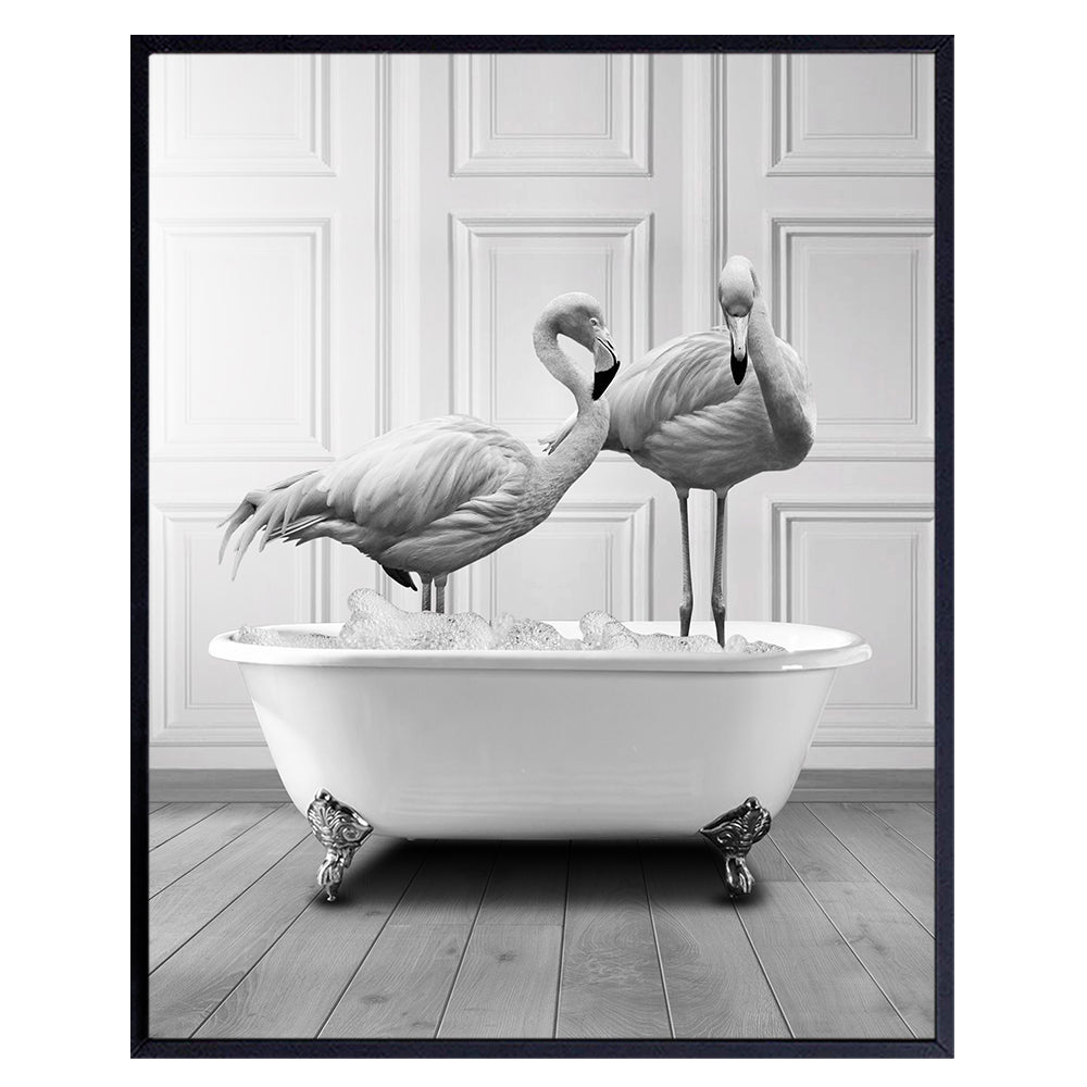 Flamingos Bathroom Decor Poster 8x10 - Cute Powder room decoration - Bathroom Wall Art &amp; Decor - Coastal Beach Theme Nautical Bathroom Decor for Women Men - Bath Wall Decor - UNFRAMED