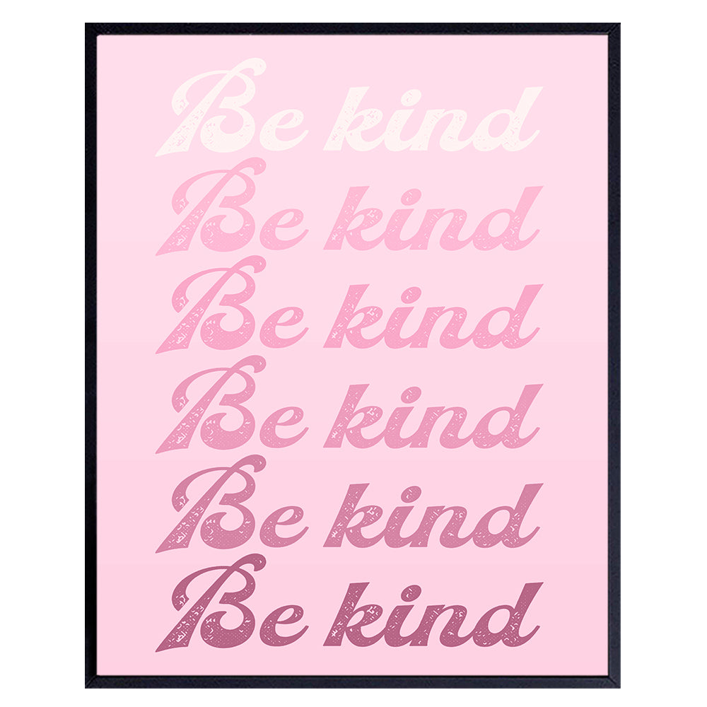 Kindness Preppy Wall Art &amp; Decor - Be Kind Sign - Aesthetic Indie Poster - Classroom Family Wall Art - Contemporary art Inspiration Home Decor - Pink Living room Bedroom Decor- Yellowbird Art &amp; Design
