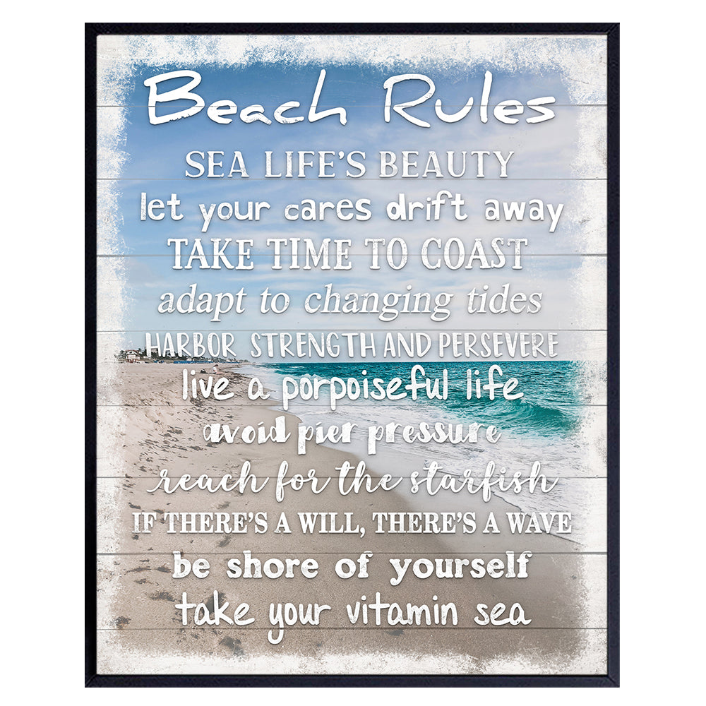 Inspirational Quotes Beach Wall Art &amp; Decor - Inspiration Motivation Nautical Coastal Rustic Vintage Shabby chic decoration - Ocean Sea Summer Lake house Seashore Hawaii Themed Poster UNFRAMED 8x10