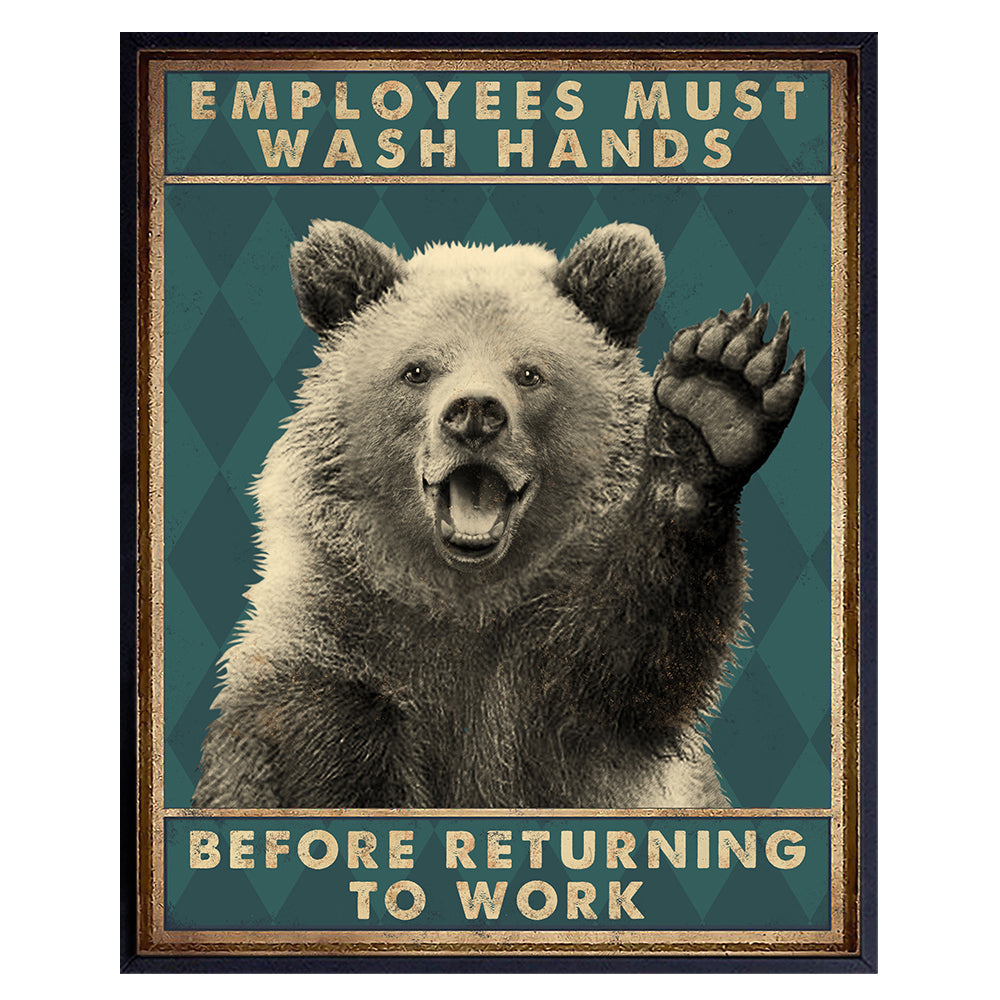 Employees Must Wash Hands Sign - Wash Your Hands - Bathroom Wall Art - Restroom Sign - Bath Wall Decor - Cafe Wall Decor - Restaurant Decorations - Funny Bathroom Decor - Bear Wall Art Poster 8x10