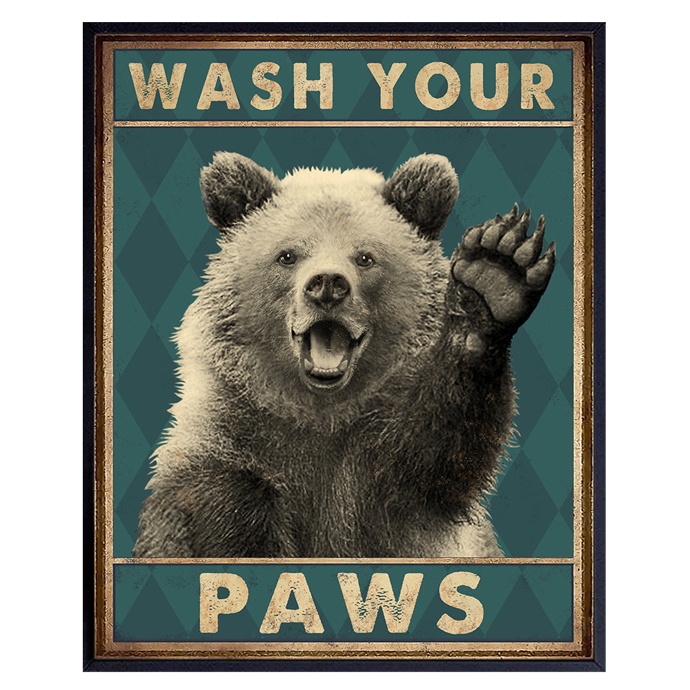 Wash Your Hands Kids Bathroom Wall Art &amp; Decor - Boys Bathroom Wall Decor - Restroom Sign - Bath Wall Decor - Funny Bathroom Decor - Bear Wall Decor Poster - Powder room Decor - 8x10 UNFRAMED