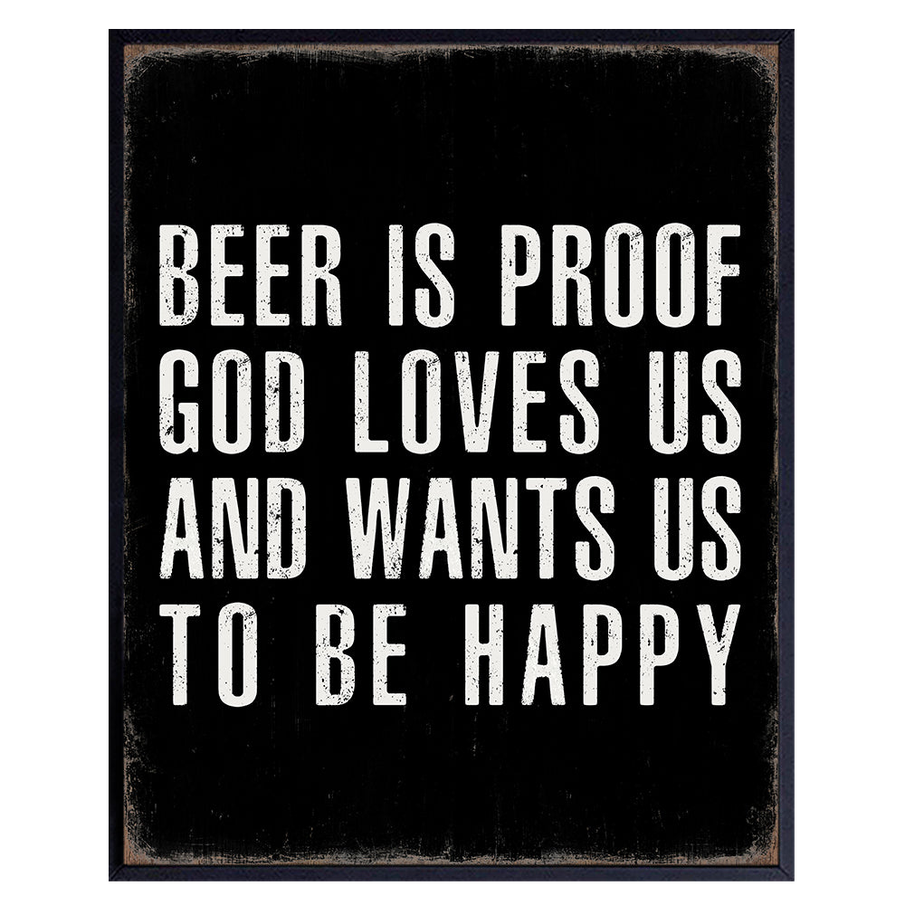 Bar Wall Decor for Men - Beer Wall Art - masculine Bar Art for Man cave Decor - Rustic Black and White Beer Decorations - funny Quotes Wall Decor - Yellowbird Art &amp; Design Quotes - Garage Wall Decor