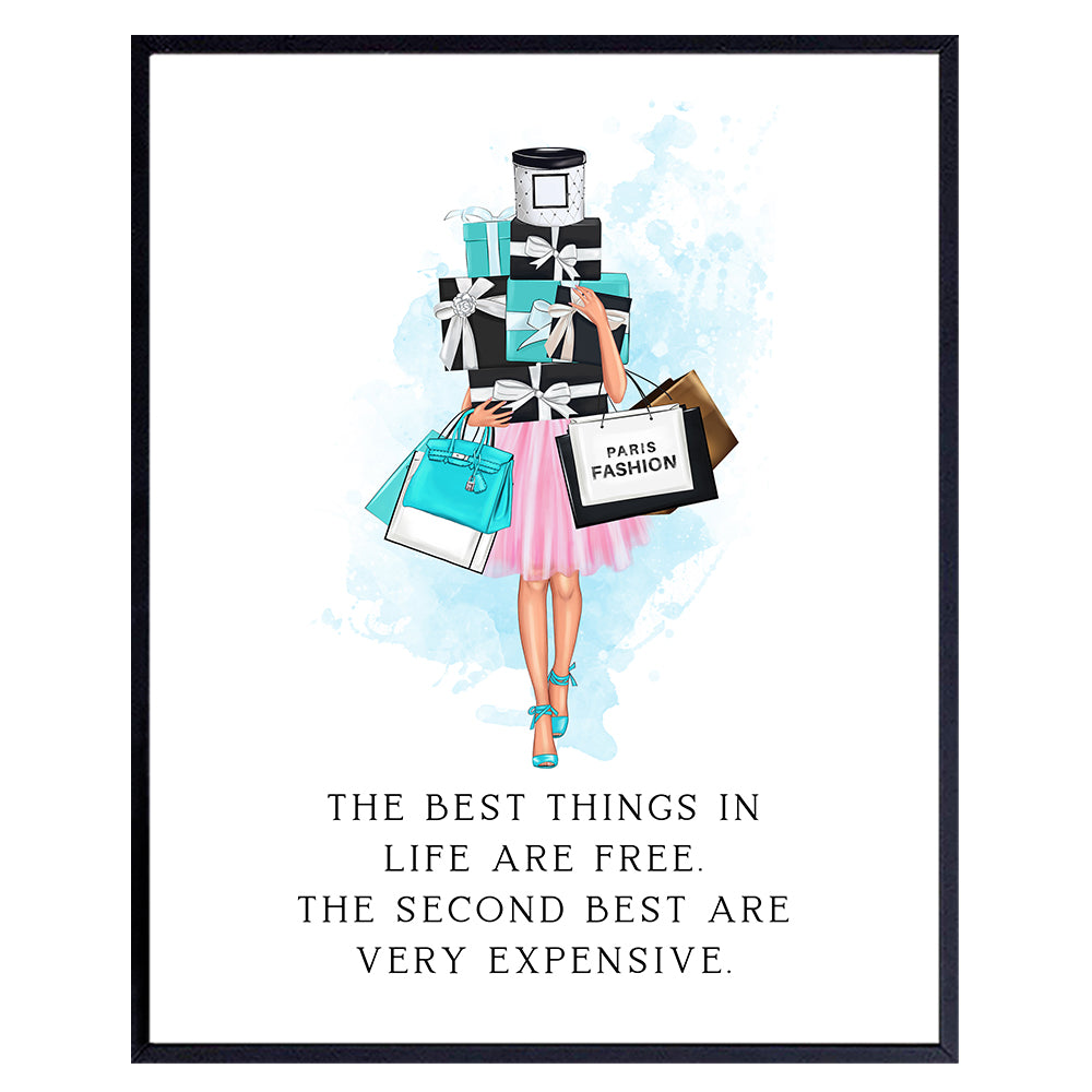 Fashion Design Saying - Pink Blue Decor - Glamour Wall Art &amp; Decor Poster print - Haute couture Luxury Gift for Woman - Bathroom Teen Room Girl Bedroom - Designer decoration Poster