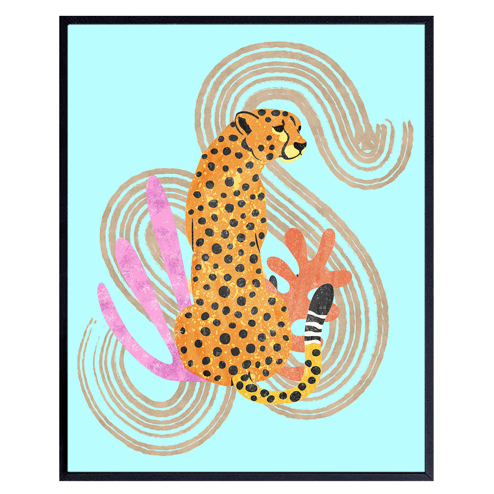 Cheetah Print Wall Art &amp; Decor - Aesthetics Room Decor - Blue Indie Preppy Room Decor - Hipster Mid-century modern Wall Art - Leopard print Wall Decor- Abstract art Poster - Minimalist Wall Decor 8x10