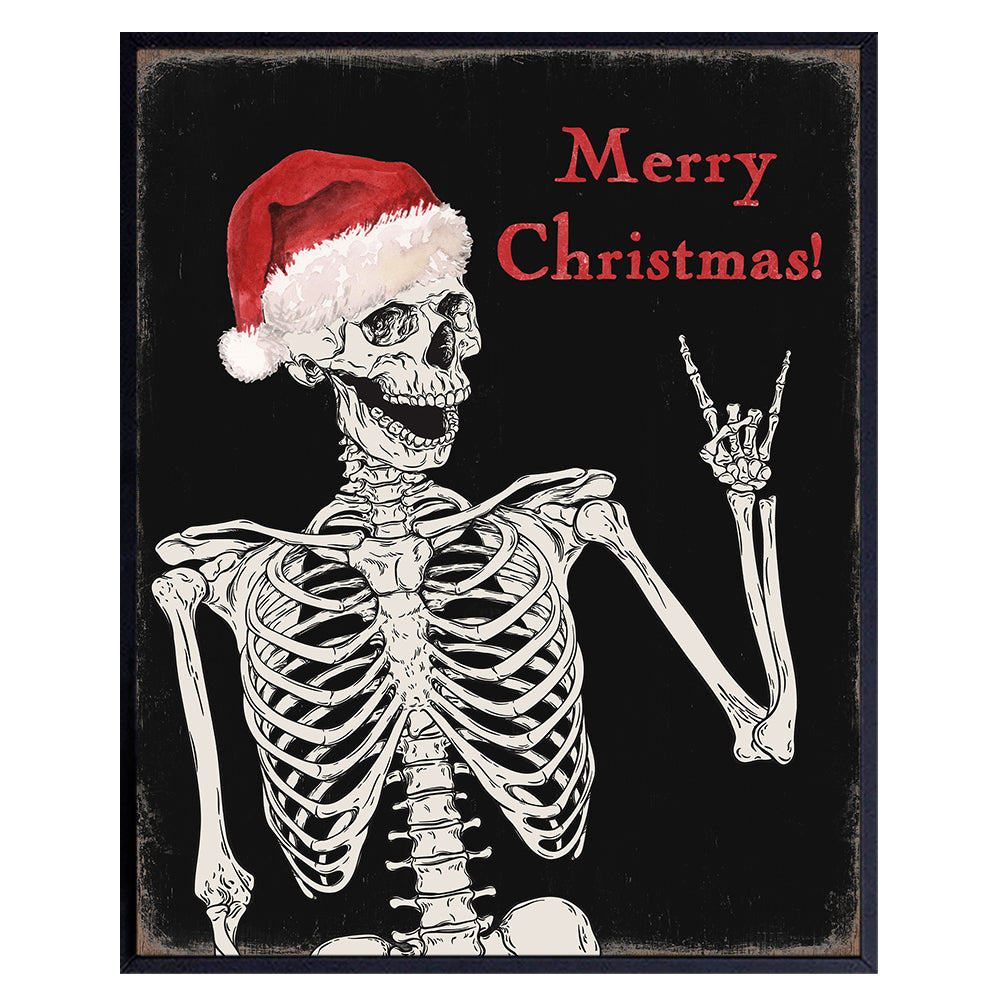 Cute Christmas Wall Art &amp; Decor - Funny Christmas Decorations for Men - Merry Christmas Decor - Black Christmas Decorations - Skeleton Holiday Home Decor - Xmas Wall Art Poster - UNFRAMED 8x10