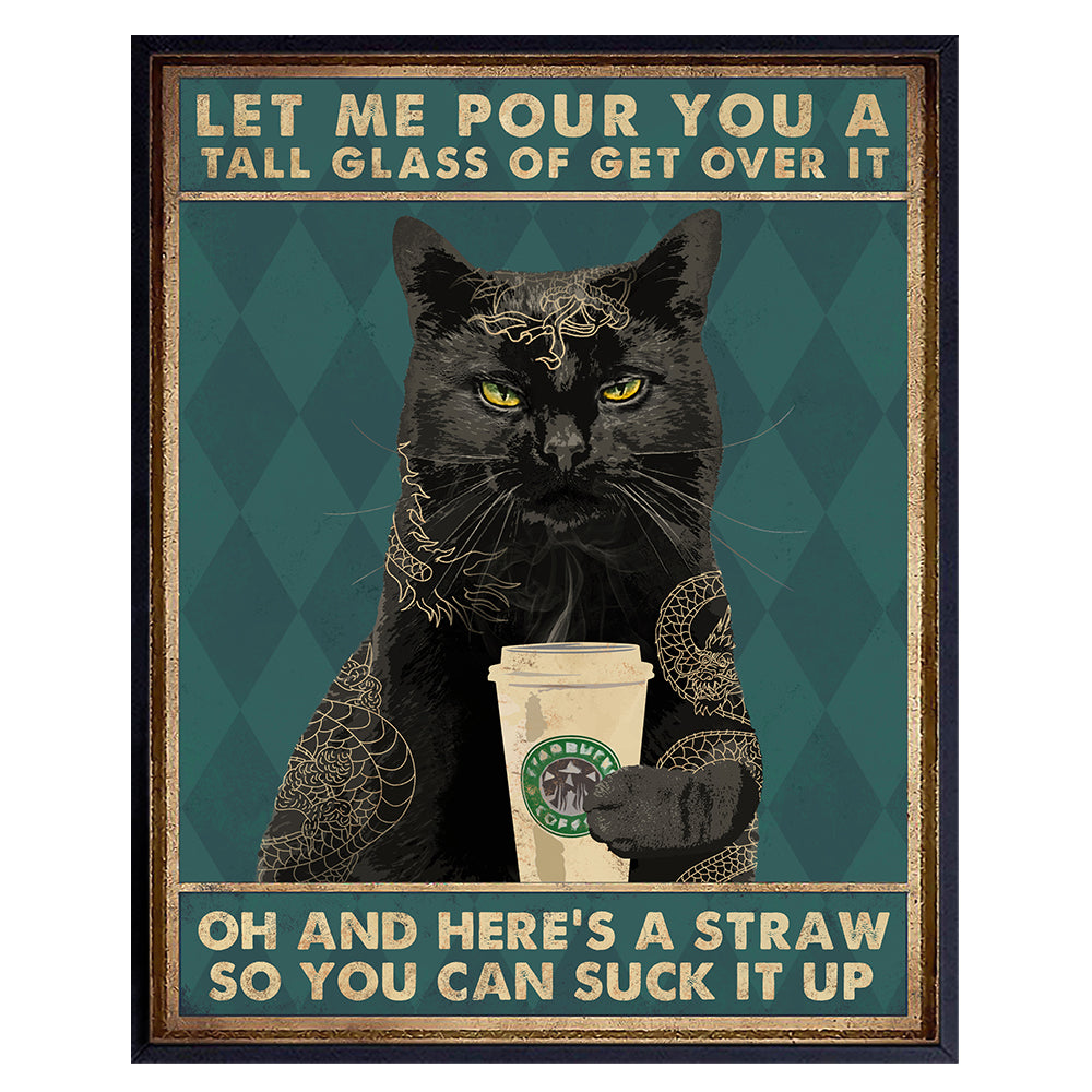 Cat decoration Wall Art &amp; Decor - Black cat Wall Decor - Cat Lover Gifts for Women Men - Cat Themed Gifts - Yellowbird Art &amp; Design Funny Quotes - Coffee Decor - Cute Cat Lady Gift - Cafe Wall Art