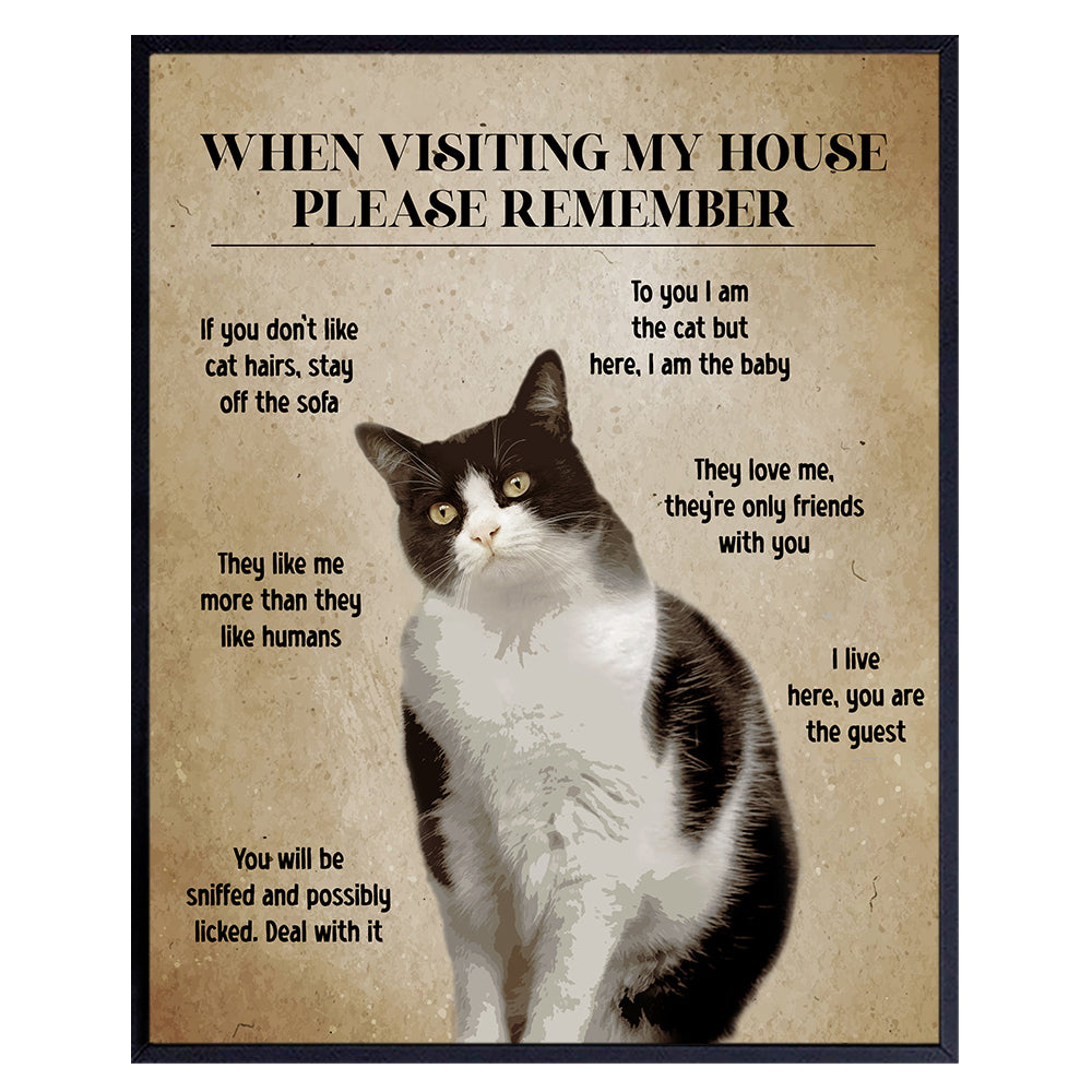 Cat Wall Art funny Sayings - Cat House Decor, Cat Stuff - Farmhouse Living room Cute Cat Decorations - Cat Themed Gifts for Women, Cat Lady - Cat Mom funny Quotes Wall Decor - small Apartment Cat Sign