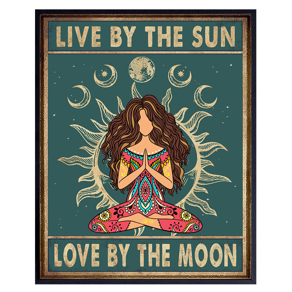 Live By The Sun Love By The Moon Sign - Boho Decorations - Trippy Hippie Room Decor - Bohemian Hippy Wall Art - New Age Zen Meditation Positive Quotes Yoga Wall Decor Poster - Women, Girls Gifts