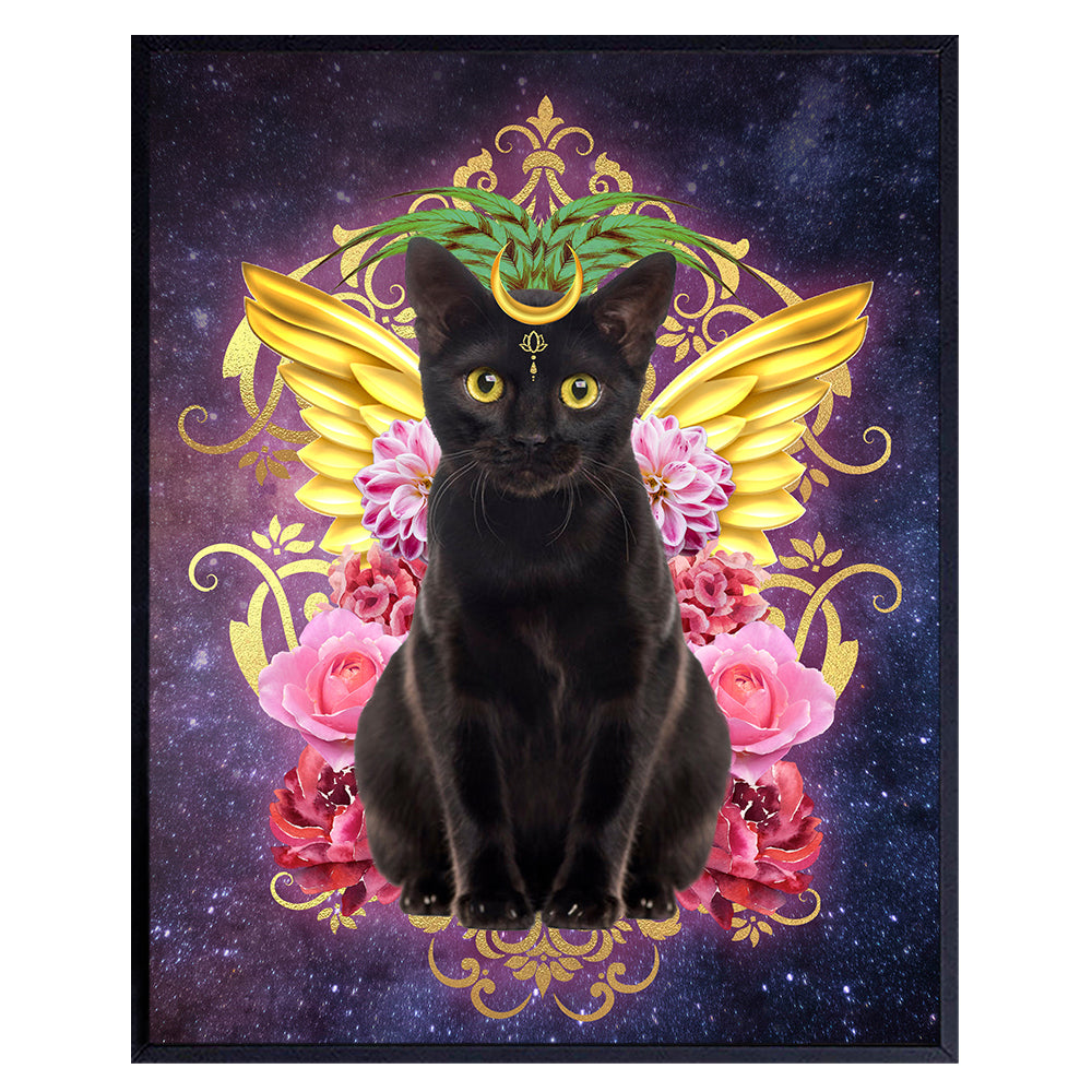 Witchy Cat Wall Art &amp; Decor - Cat Memorial Gifts - Black Cat Gifts for Women - Pagan Gifts - Gothic Home Decor - Goth Room Decor - Wicca Wiccan Witchcraft Witch Decor - Cute Cat Gifts - 8x10 Picture