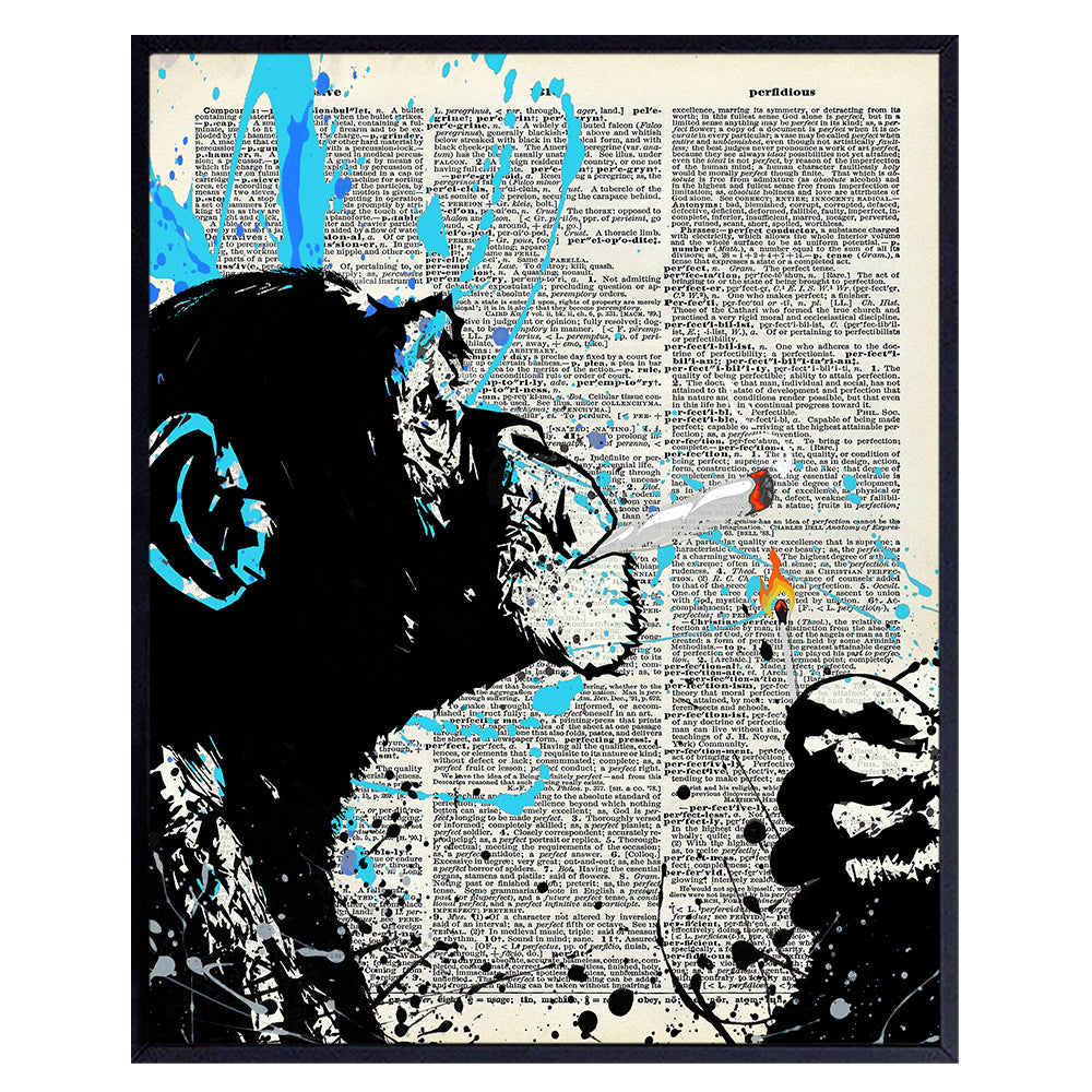Weed Smoking Chimp - Dope Wall Art Decor - Marijuana Decor - Pothead Cannabis Gifts for Men - Dorm Room, Man Cave Decor - Chimp Smoking Marijuana - Stoner Room Decor - 8x10 Poster