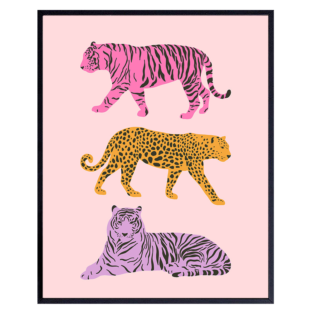 Mid-century Modern Cheetah Print Wall Art &amp; Decor - Leopard Tiger Wall Decor - Living room Bedroom Decor for Women - Aesthetic Minimalist Wall Art - Pink Preppy Room Decor Poster - UNFRAMED 8x10