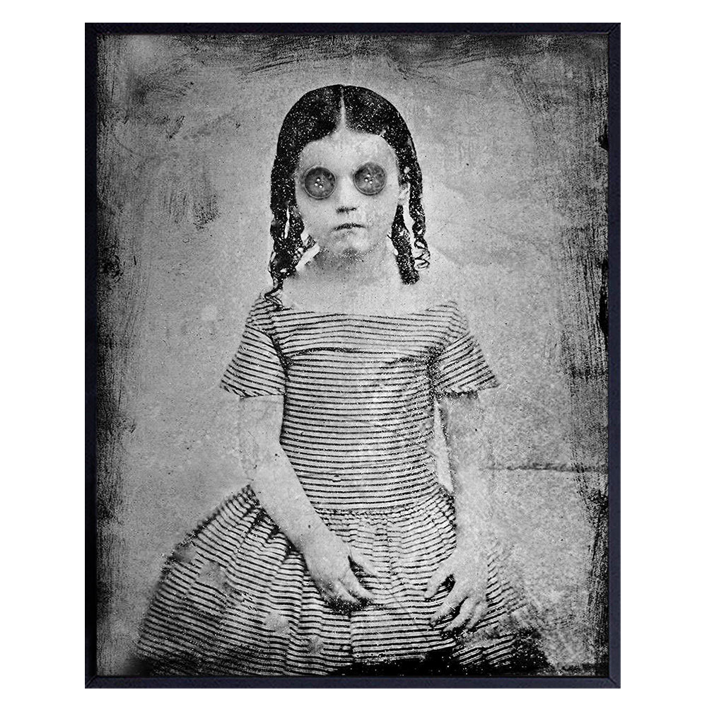 Creepy Vintage Goth Girl Photo - Scary Pictures - Ghost Decor - Gothic Wall Art Decorations - Pagan Gifts - Haunted Mansion - Satanic Demon Child Wall Decor - Goth Room Decor