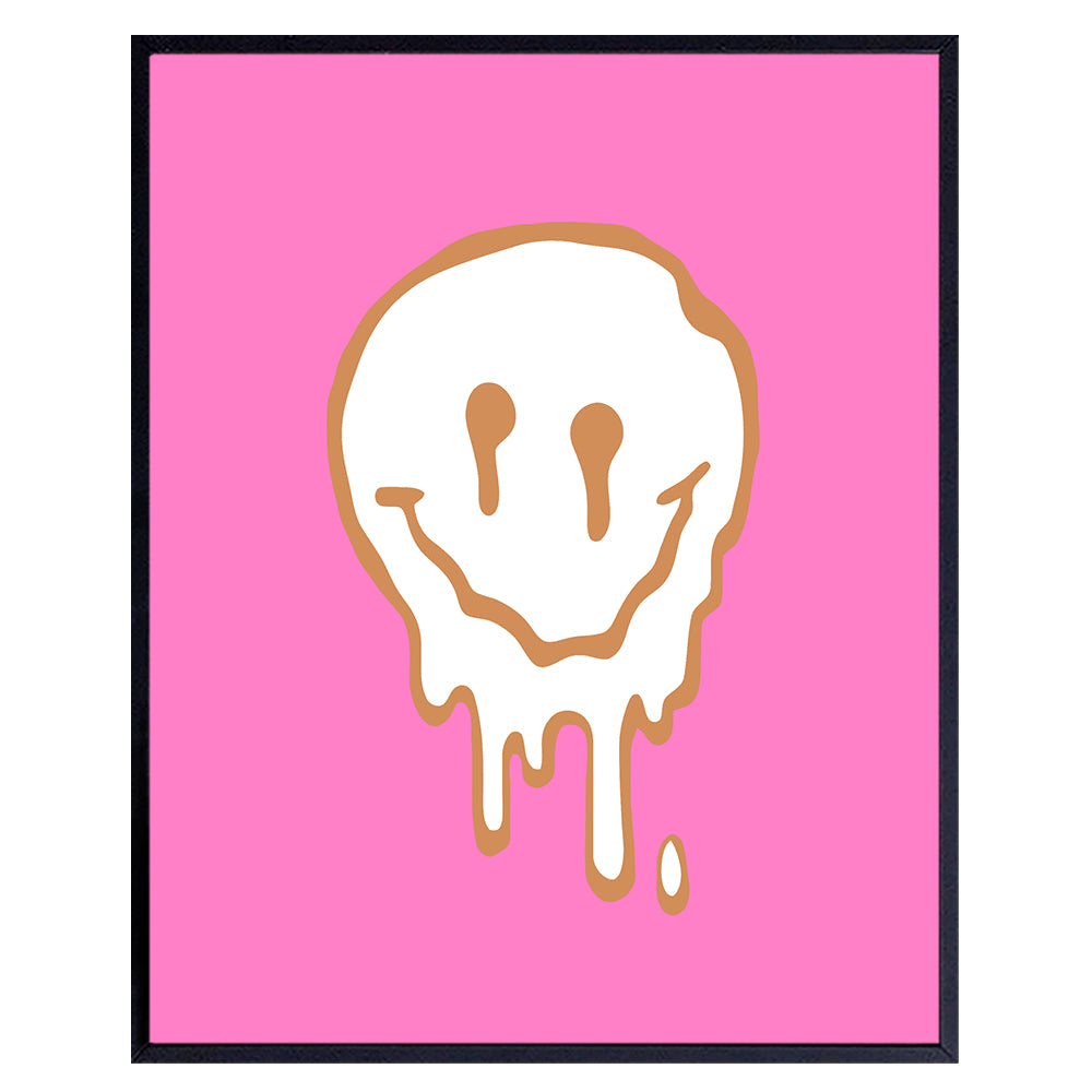 Pink Smiley Aesthetic Room Decor - Pop art Trendy Teen Room Decor for Girls - Preppy College Dorm Room Decor - Cute VSCO Wall Decor for Women - Minimalist Modern art, Contemporary art for Bedroom