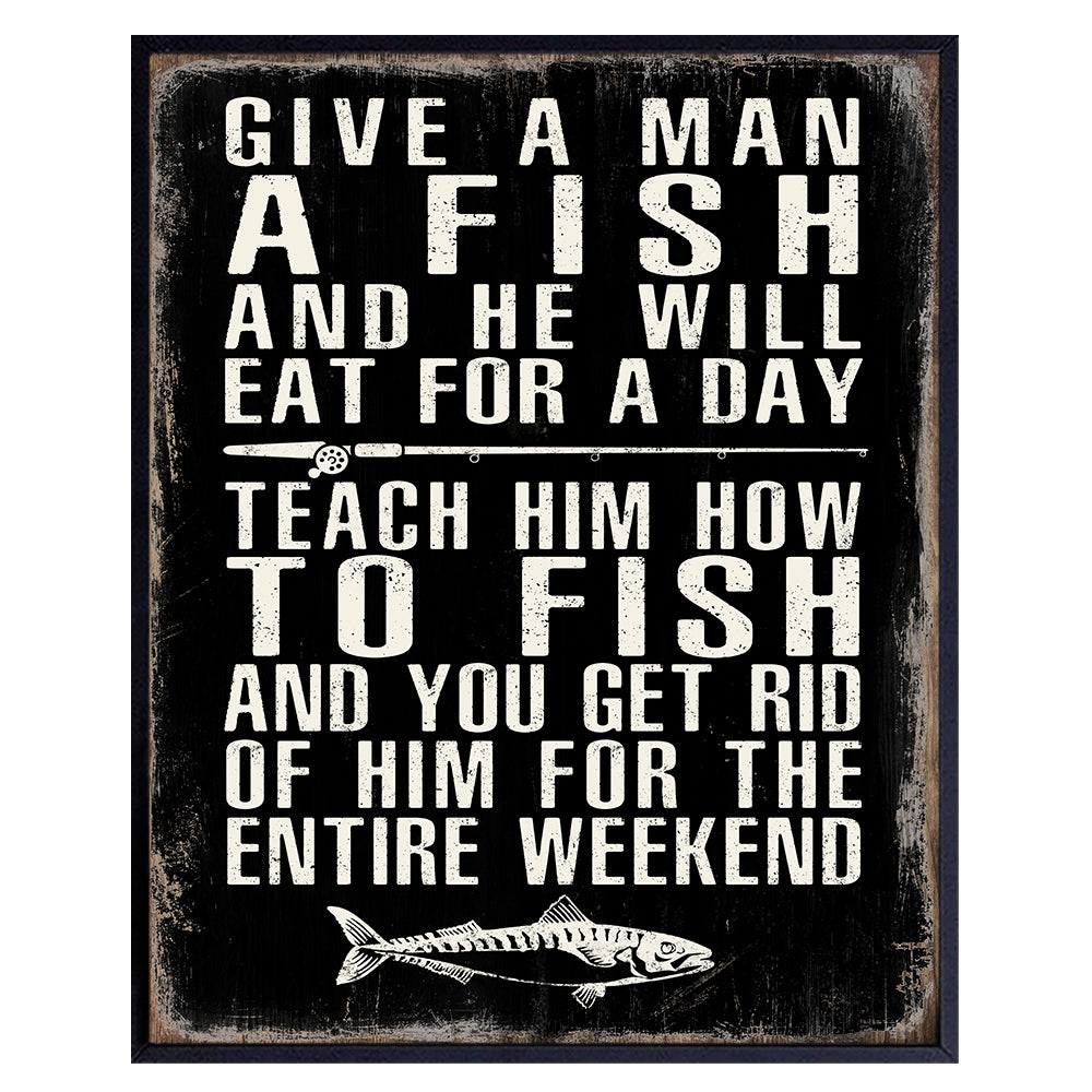 Funny Fishing Wall Decor - Fishing Gifts for Men, Man Cave - Fish Wall Decor - Fishing Wall Art - Fish Decorations - Lake House Decor for the Home - Beach House Decor - Fish Poster