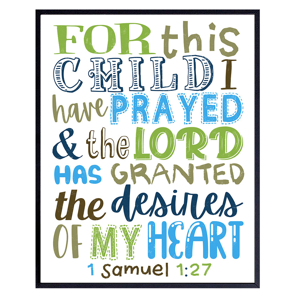 For This Child We Have Prayed - Religious Little Boys Room Decor - Toddler Boy Nursery Wall Decor - Baby Boy Christian Wall Art - Bible Verses Baby Shower Gift - Scripture Wall Decor