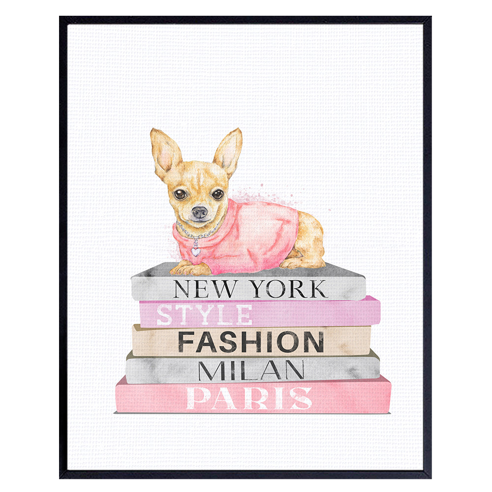 Glam Room Decor - Chihuahua Decor - High Fashion Design Wall Decor - Designer Wall Art for Women, Girls - Glamour Wall Decor - Luxury Haute couture Gifts - Pink Yellowbird Art &amp; Design Dog Poster