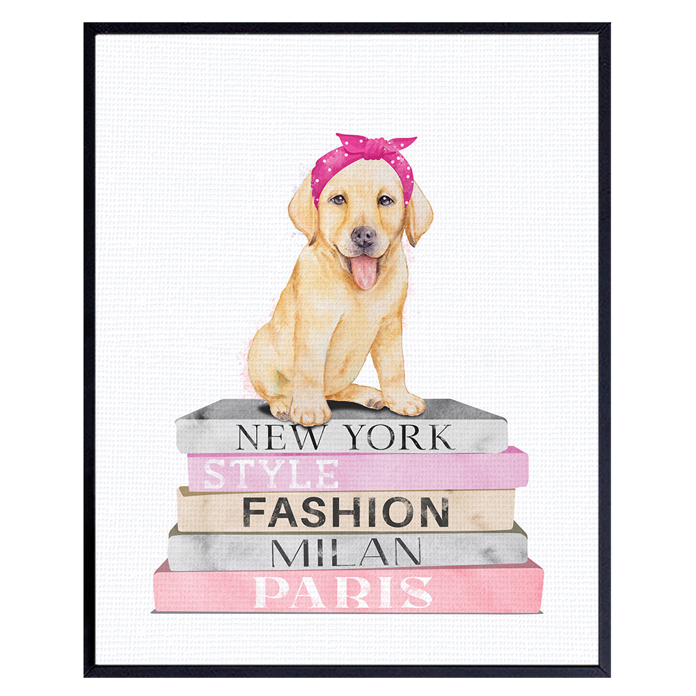 Glam Designer Wall Art - Dog Wall Decor - Yellow Labrador Retriever Gift - Yellow Lab - Lab Puppy Wall Decor - Fashion Design Wall Art - Dog Lover Gifts - Dog Wall Art